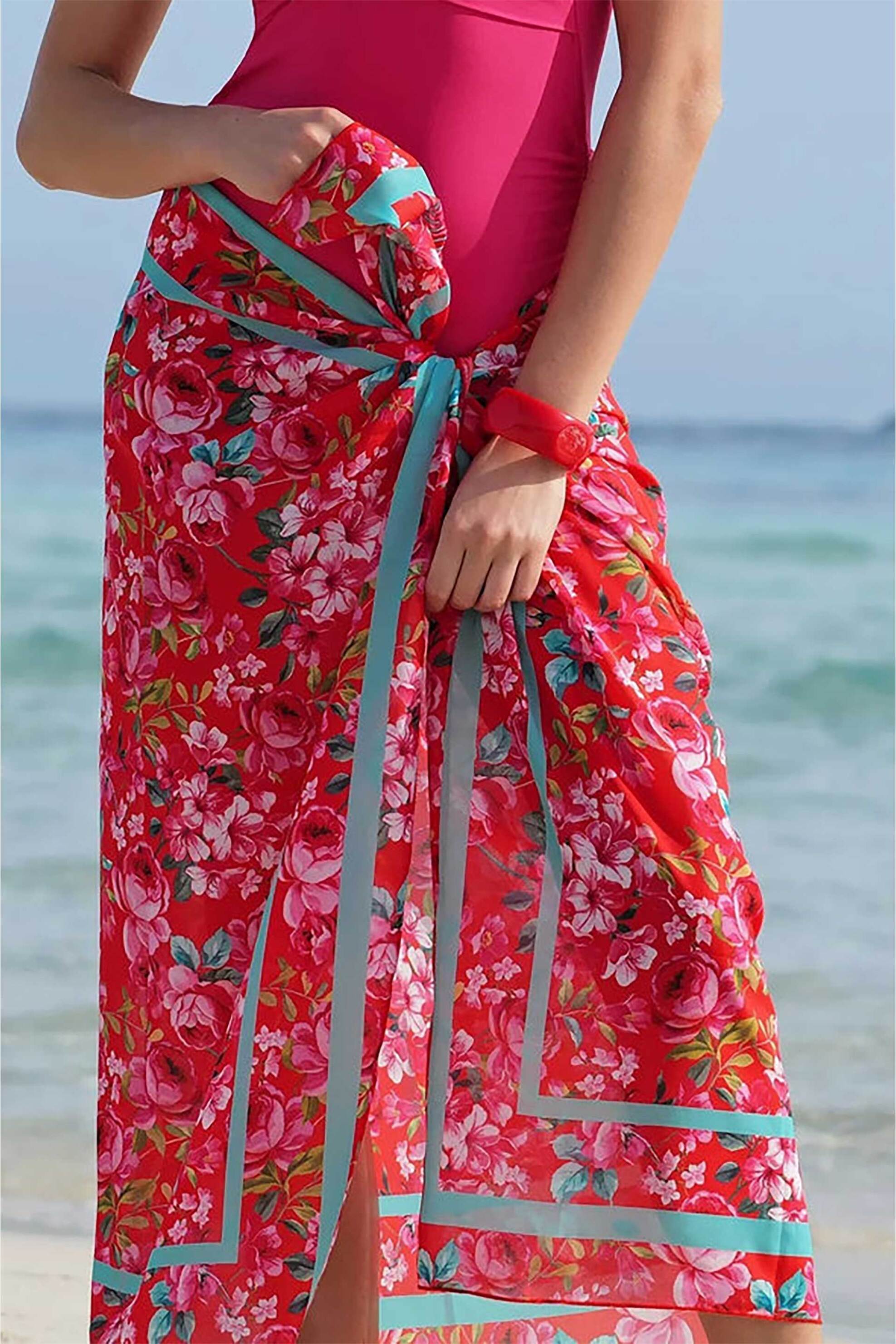 Antigel γυναικείο παρεό παραλίας floral print - ESB6080 Κόκκινο φωτογραφία