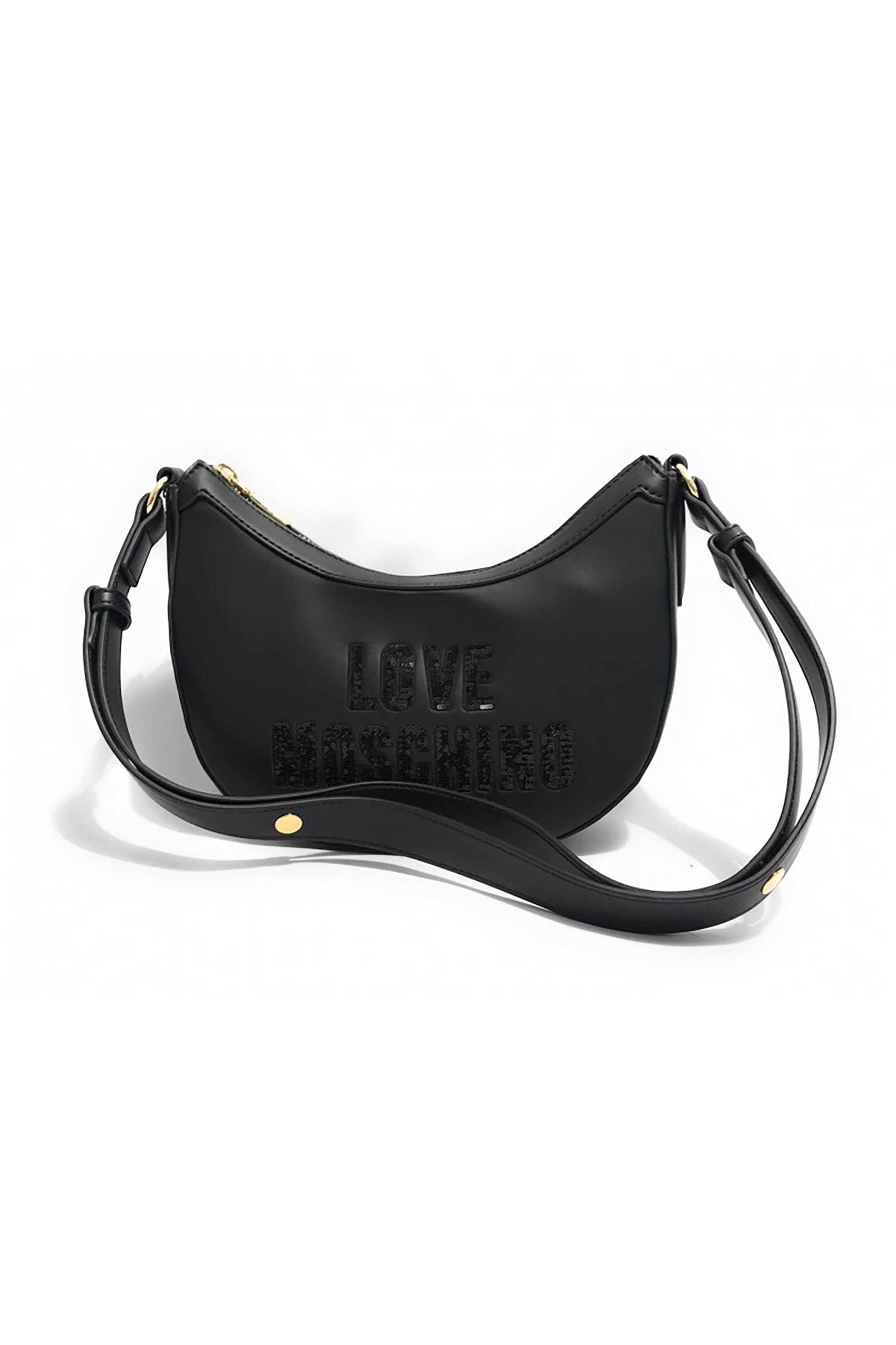 Love Moschino γυναικεία τσάντα ώμου μονόχρωμη με λογότυπο με παγιέτες - JC4289PP0IKK0 Μαύρο
