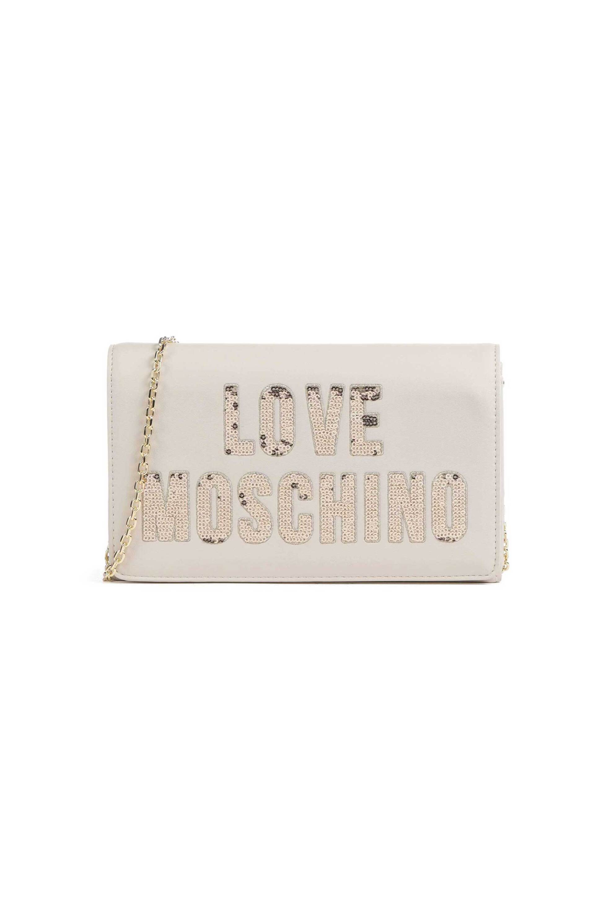 LOVE MOSCHINO Love Moschino γυναικεία τσάντα crossbody μονόχρωμη με λογότυπο με παγιέτες - JC4293PP0IKK1 Μπεζ