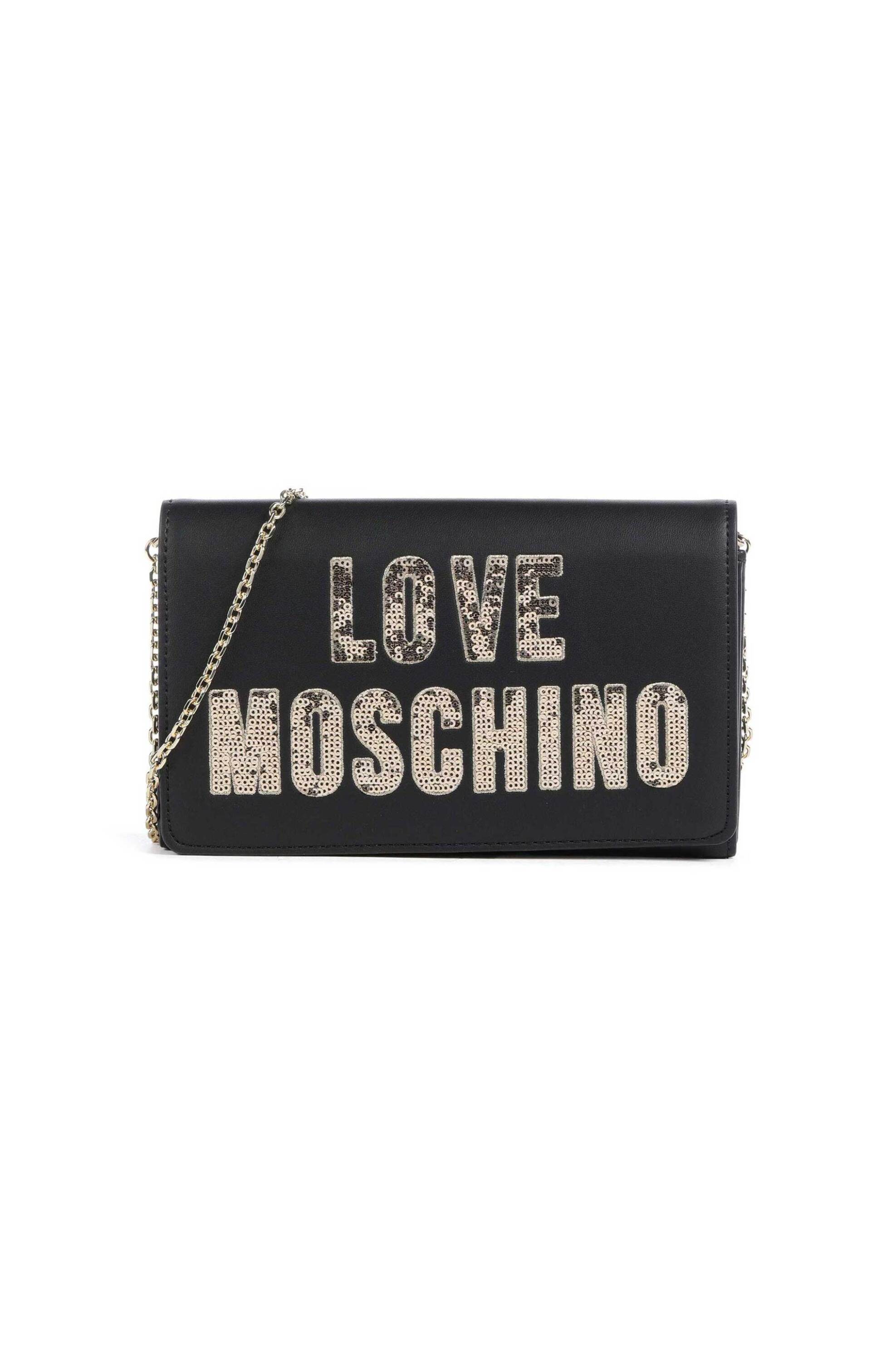LOVE MOSCHINO Love Moschino γυναικεία τσάντα crossbody μονόχρωμη με λογότυπο με παγιέτες - JC4293PP0IKK1 Μαύρο