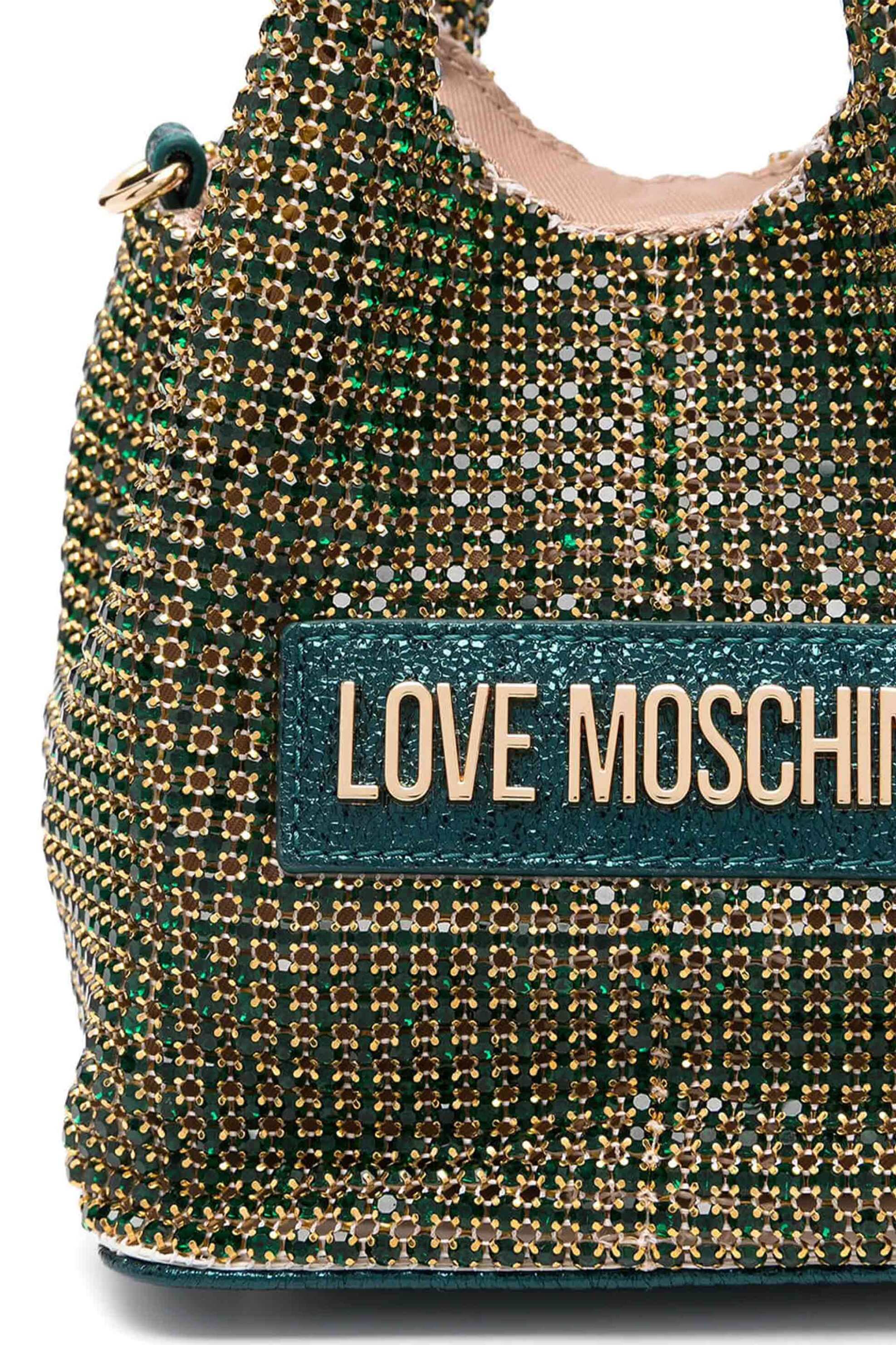 Love Moschino γυναικείο mini bag με διακοσμητικές πέτρες και ανάγλυφο μεταλλικό logo - JC4044PP1LLP1 Πράσινο φωτογραφία