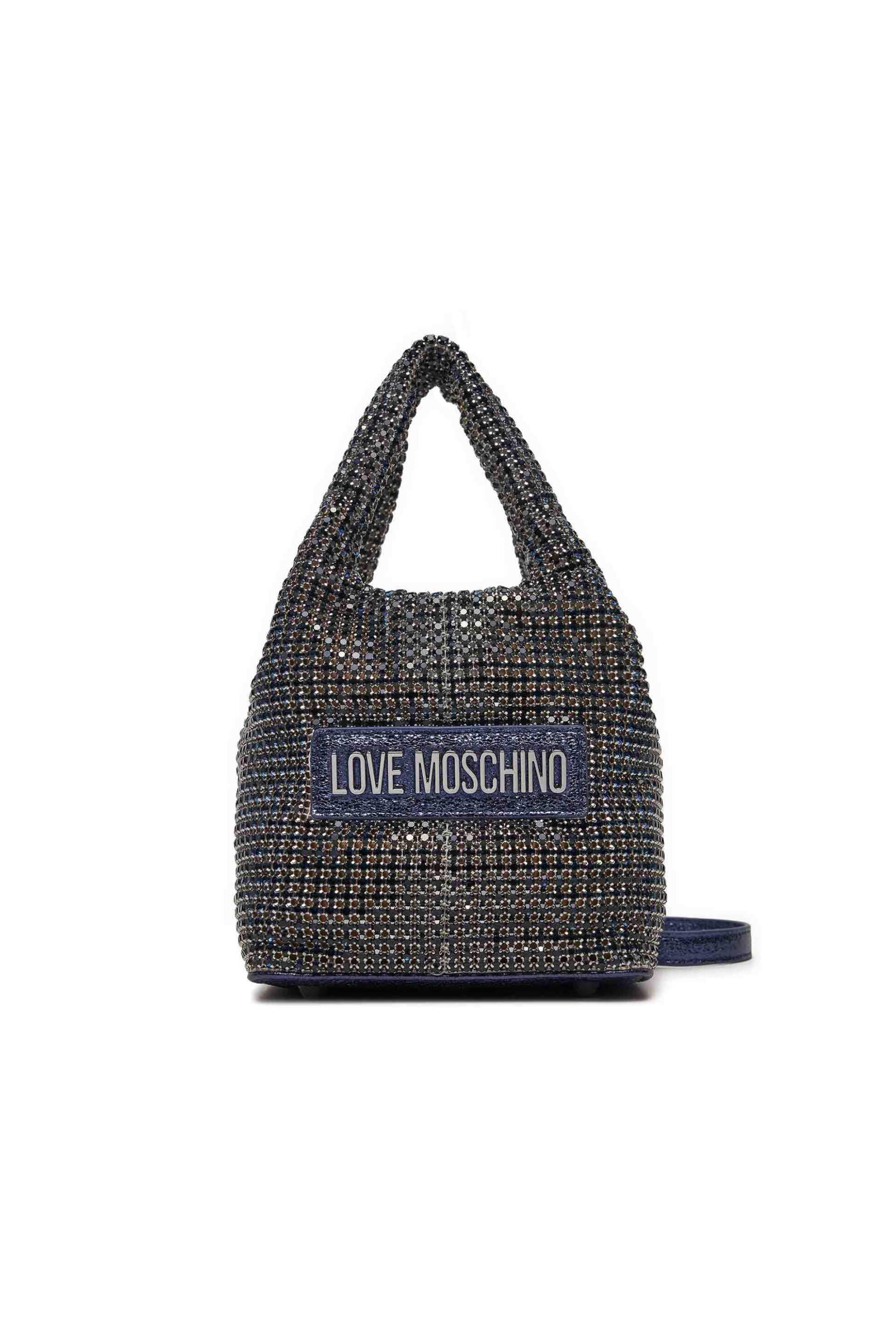LOVE MOSCHINO Love Moschino γυναικείο mini bag με διακοσμητικές πέτρες και ανάγλυφο μεταλλικό logo - JC4044PP1LLP1 Μπλε Σκούρο