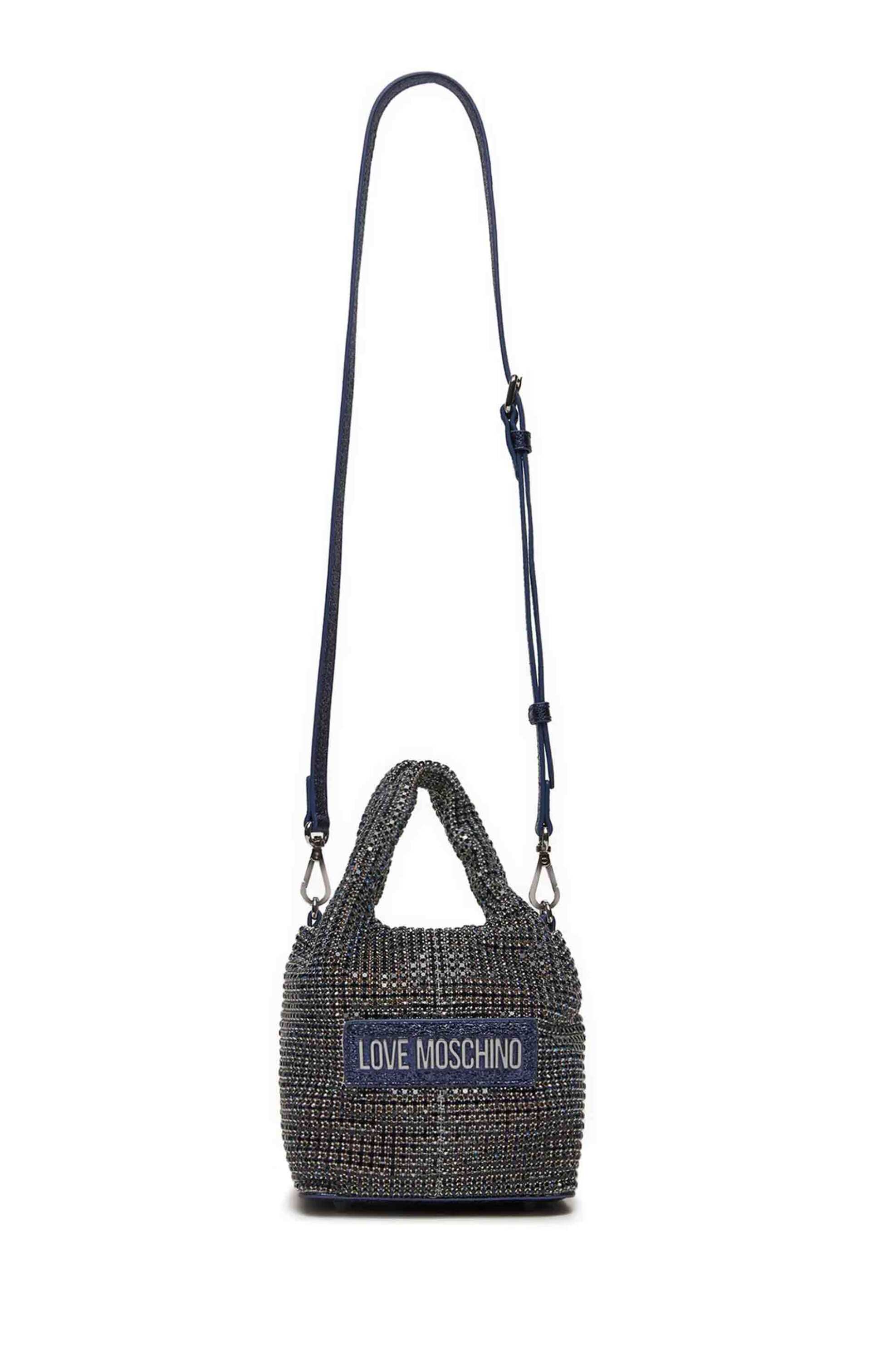 Love Moschino γυναικείο mini bag με διακοσμητικές πέτρες και ανάγλυφο μεταλλικό logo - JC4044PP1LLP1 Μπλε Σκούρο φωτογραφία