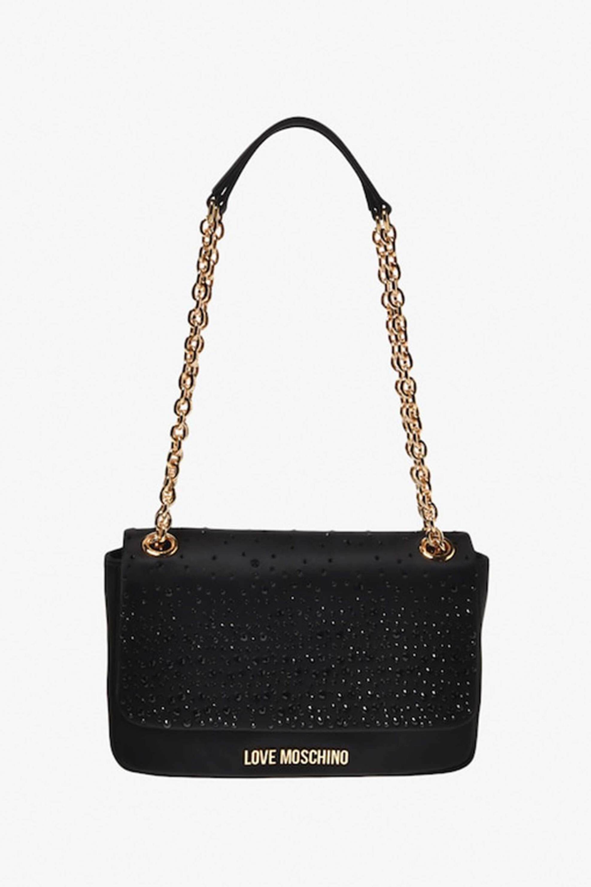 LOVE MOSCHINO Love Moschino γυναικεία τσάντα ώμου με σχέδιο με στρας και μεταλλικό λογότυπο - JC4071PP1LLC1 Μαύρο