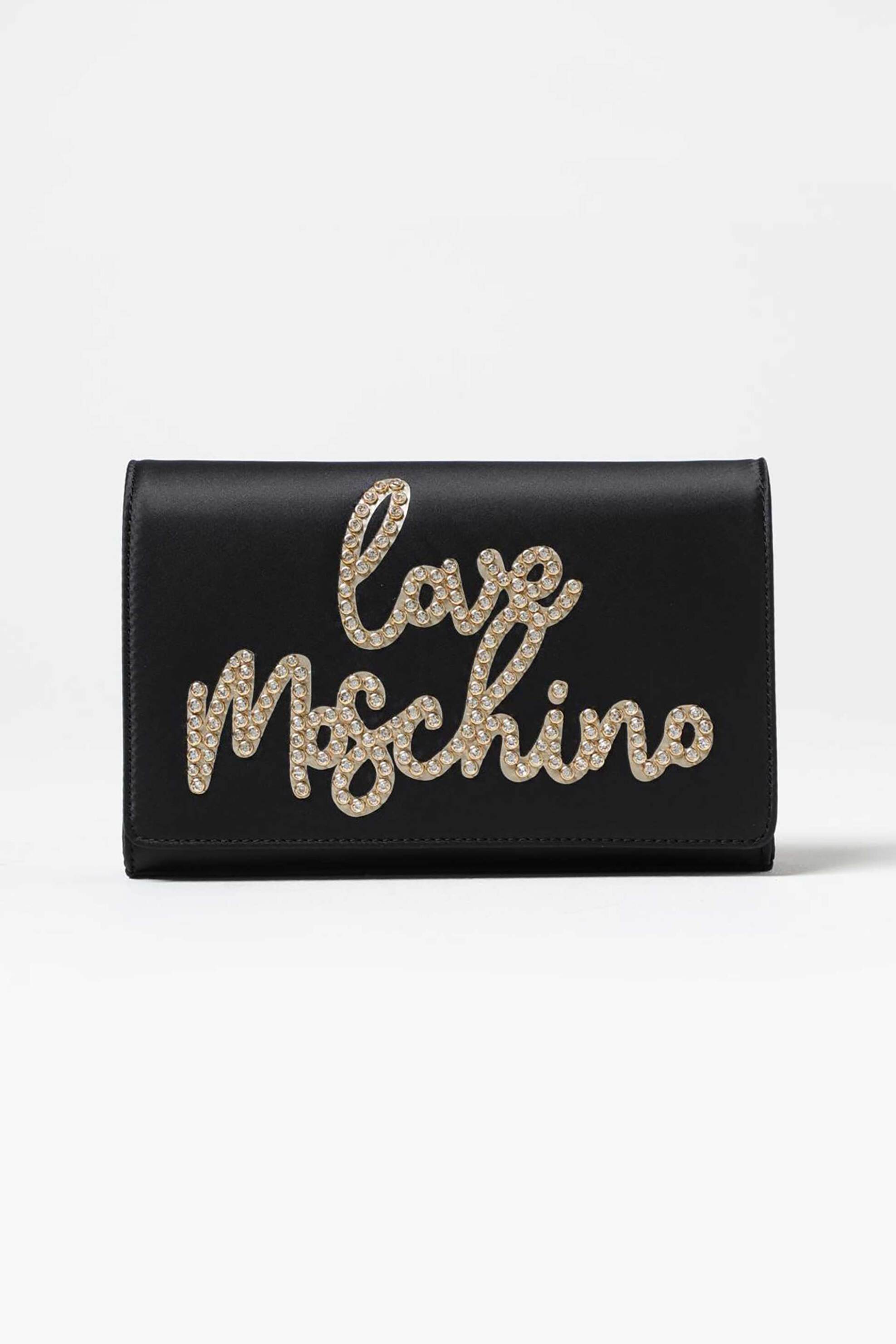 LOVE MOSCHINO Love Moschino γυναικεία τσάντα crossbody με ανάγλυφο λογότυπο με διαμαντάκια - JC4055PP1MLH1 Μαύρο