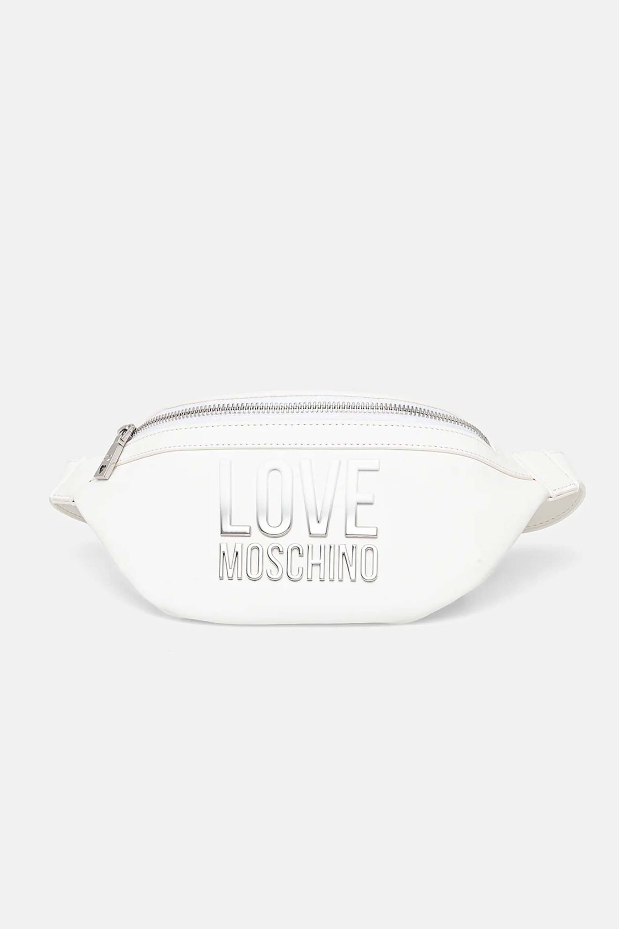 LOVE MOSCHINO Love Moschino γυναικείο τσαντάκι μέσης με ανάγλυφο μεταλλικό λογότυπο - JC4259PP0MKD0 Λευκό