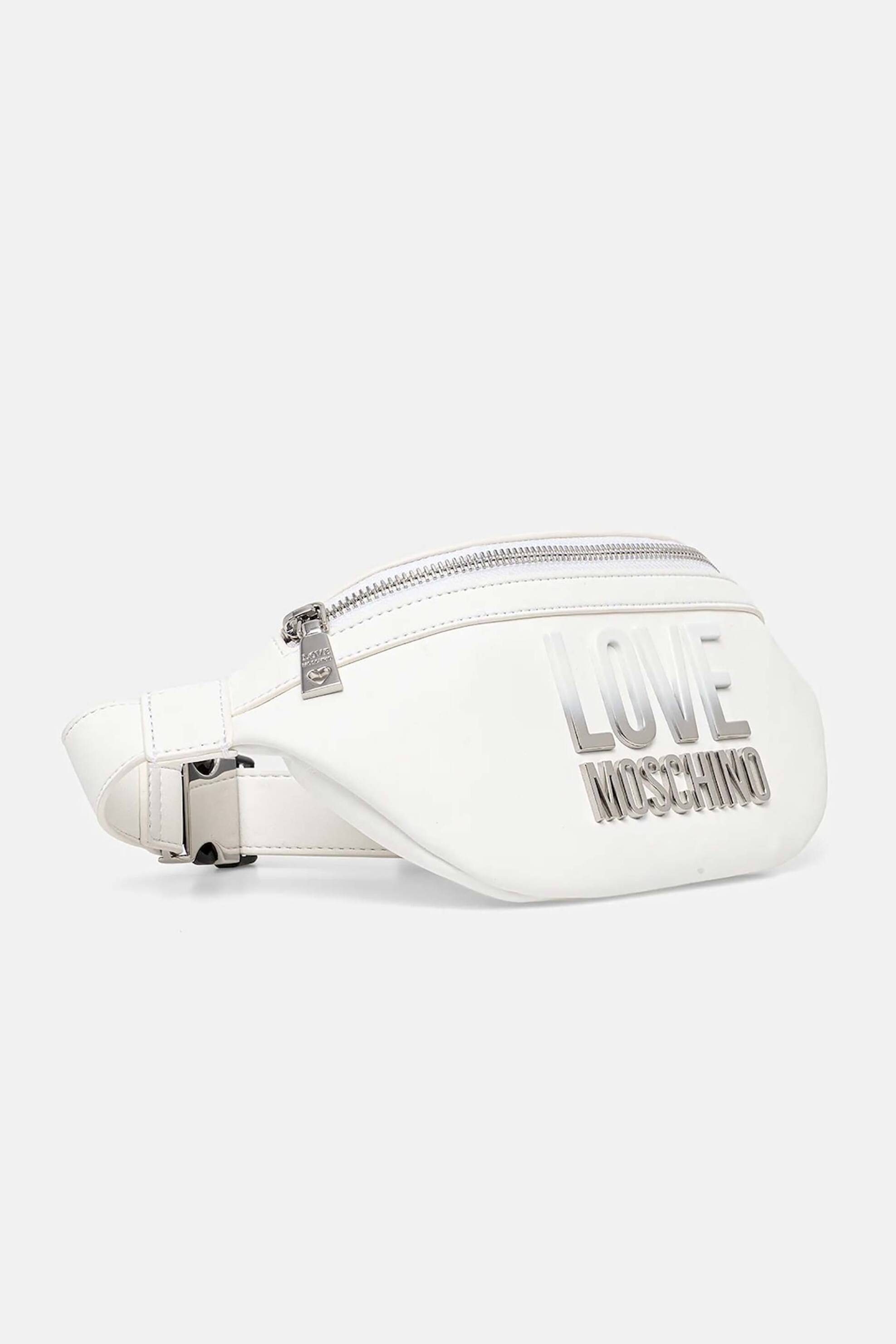 Love Moschino γυναικείο τσαντάκι μέσης με ανάγλυφο μεταλλικό λογότυπο - JC4259PP0MKD0 Λευκό φωτογραφία