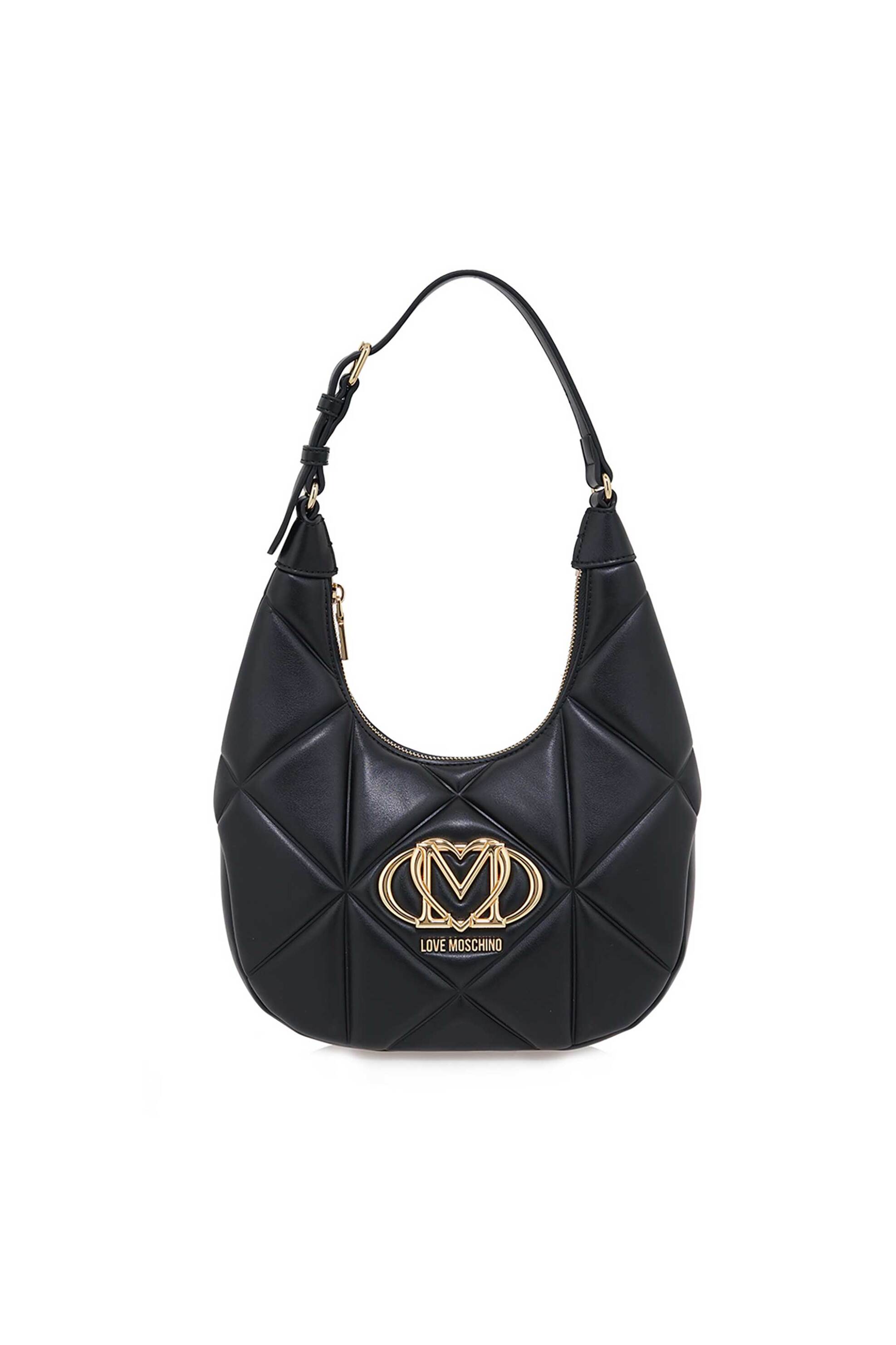 Love Moschino γυναικεία τσάντα ώμου hobo καπιτονέ με μεταλλικό λογότυπο - JC4082PP1NLC0 Μαύρο