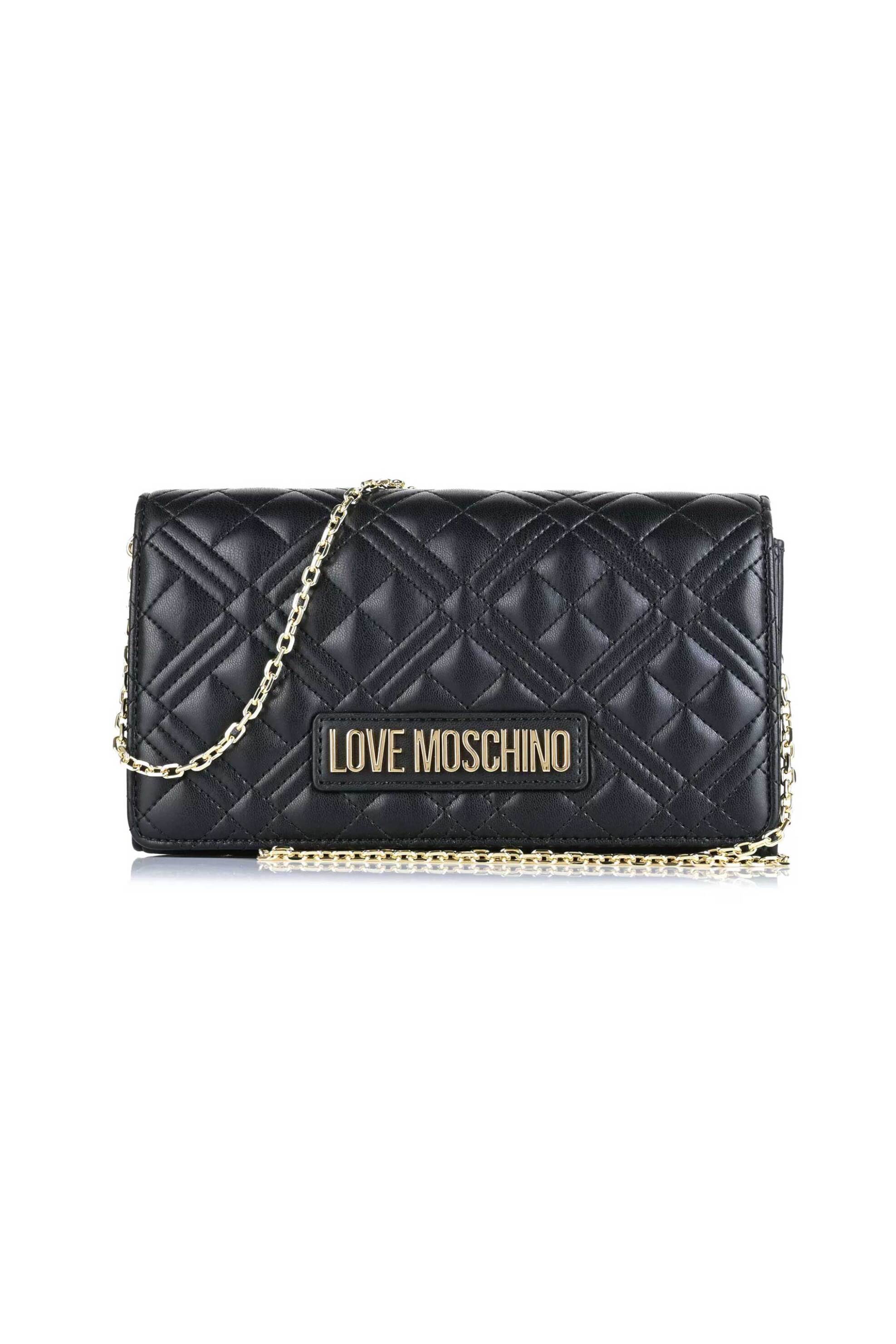 Love Moschino γυναικεία τσάντα ώμου καπιτονέ με μεταλλικό λογότυπο - JC4079PP0NLA0 Μαύρο - Χρυσό
