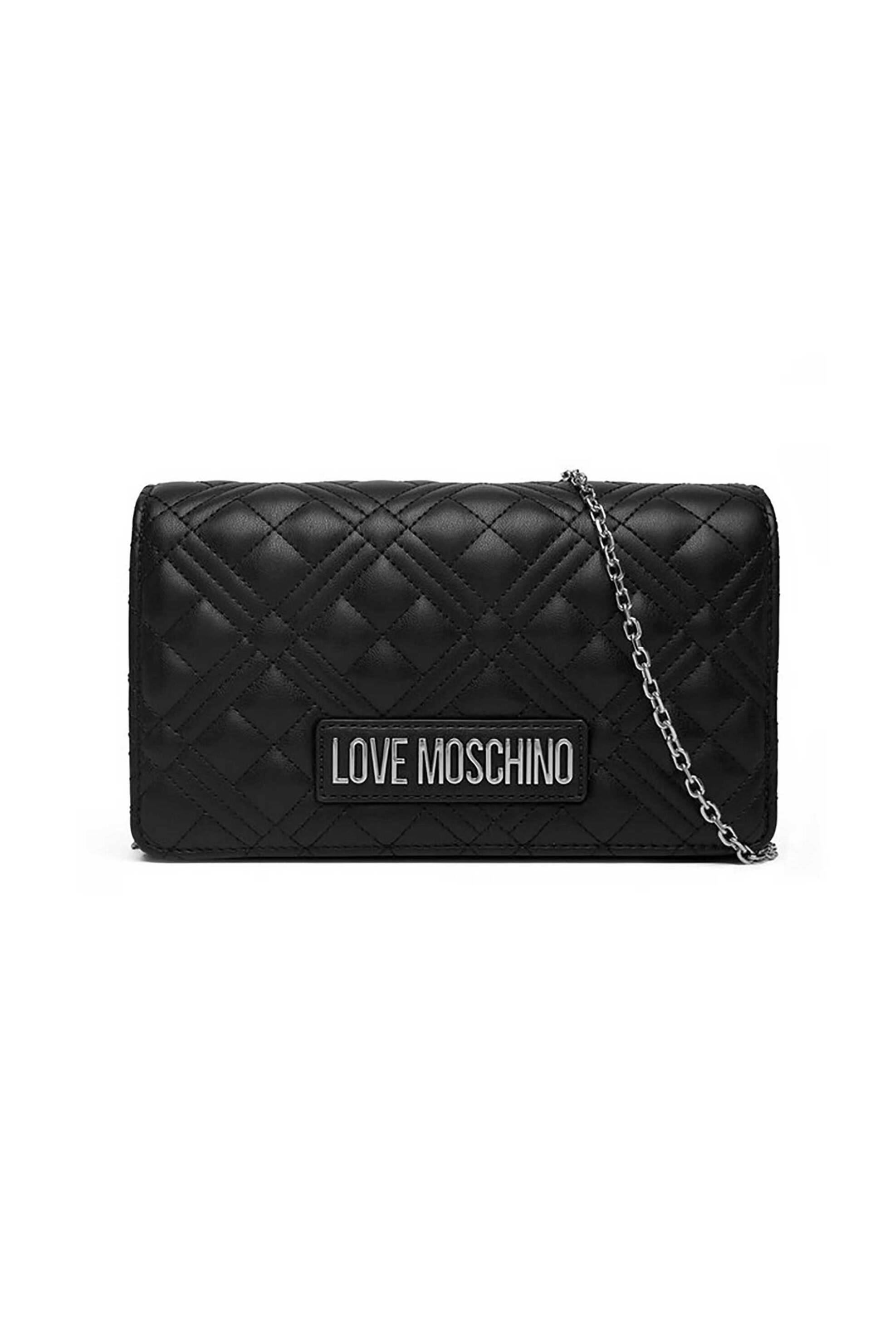 Love Moschino γυναικεία τσάντα ώμου καπιτονέ με μεταλλικό λογότυπο - JC4079PP0NLA0 Μαύρο - Ασημί