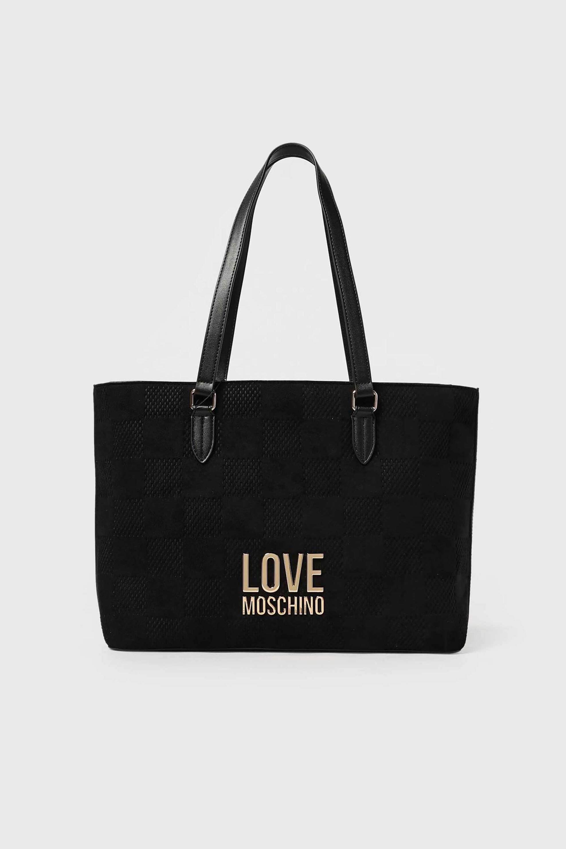 Love Moschino γυναικεία τσάντα ώμου με ανάγλυφο καρό σχέδιο - JC4123PP0NKB1 Μαύρο