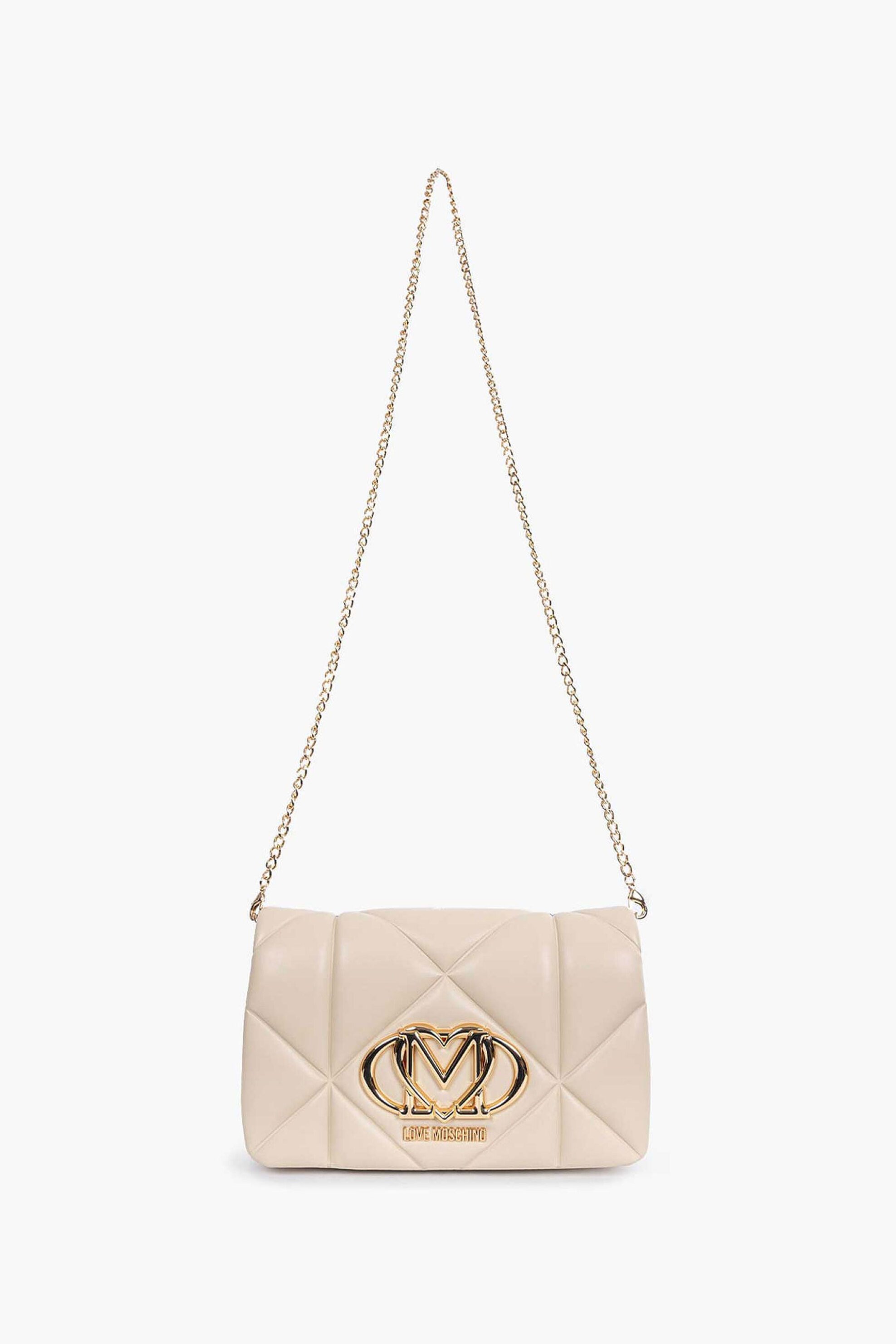 Love Moschino γυναικεία τσάντα ώμου/crossbosy με μεταλλικό λογότυπο - JC4043PP1OLC0 Κρέμ