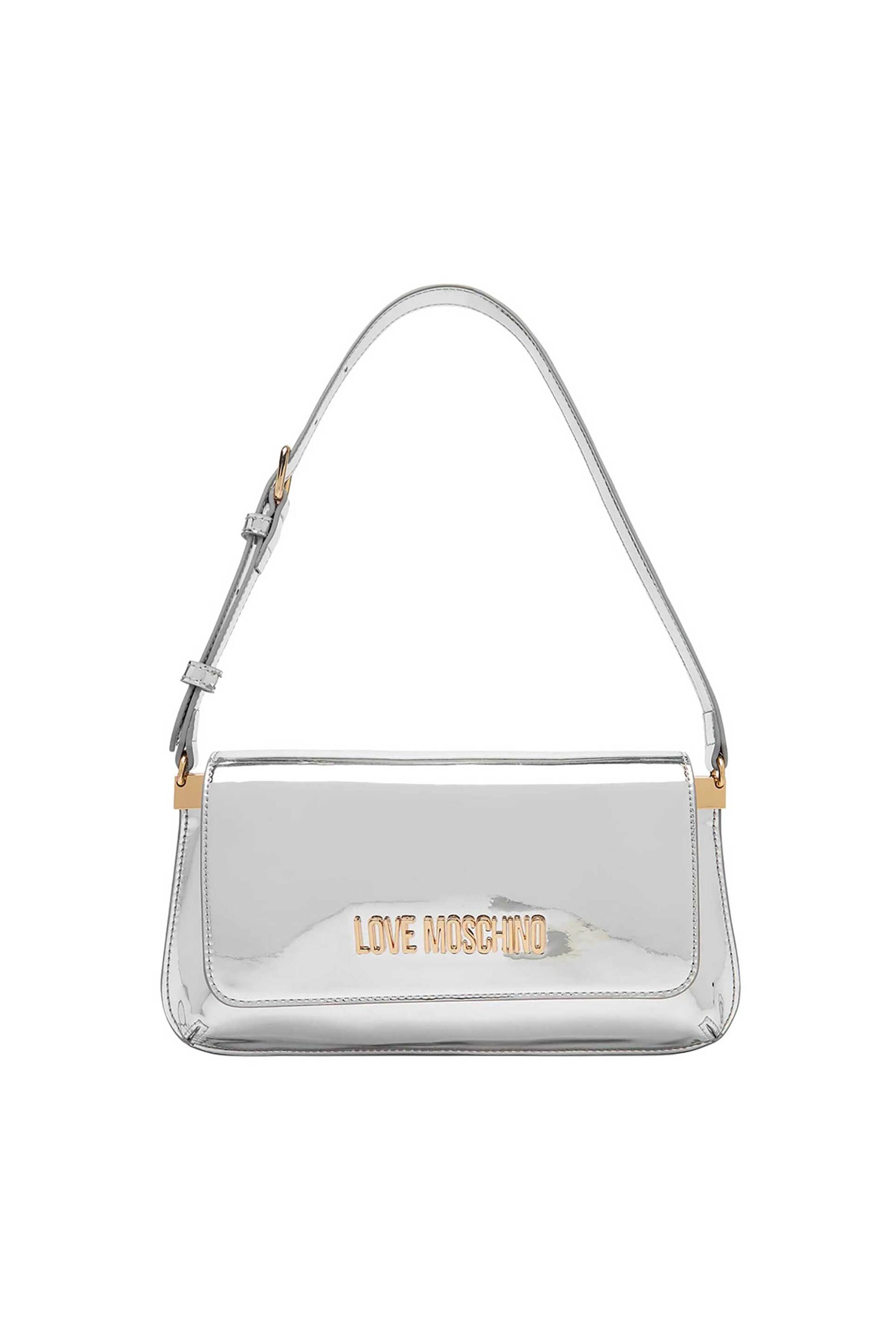 Love Moschino γυναικεία τσάντα ώμου με γυαλιστερή όψη - JC4058PP1OLP0 Ασημί