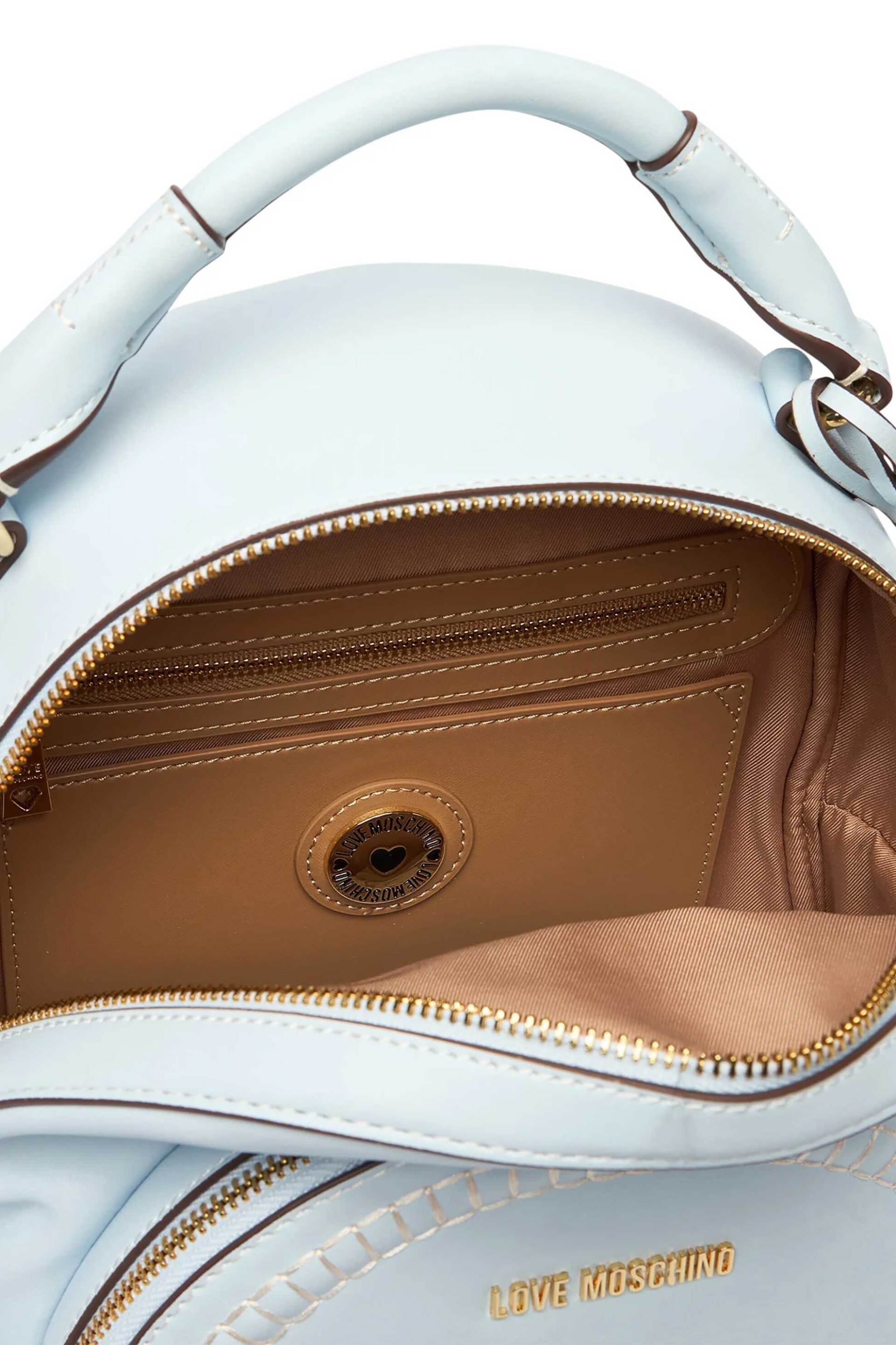 Love Moschino γυναικείo backpack μονόχρωμο με μεταλλικό λογότυπο - JC4094PP1OLI0 Γαλάζιο φωτογραφία