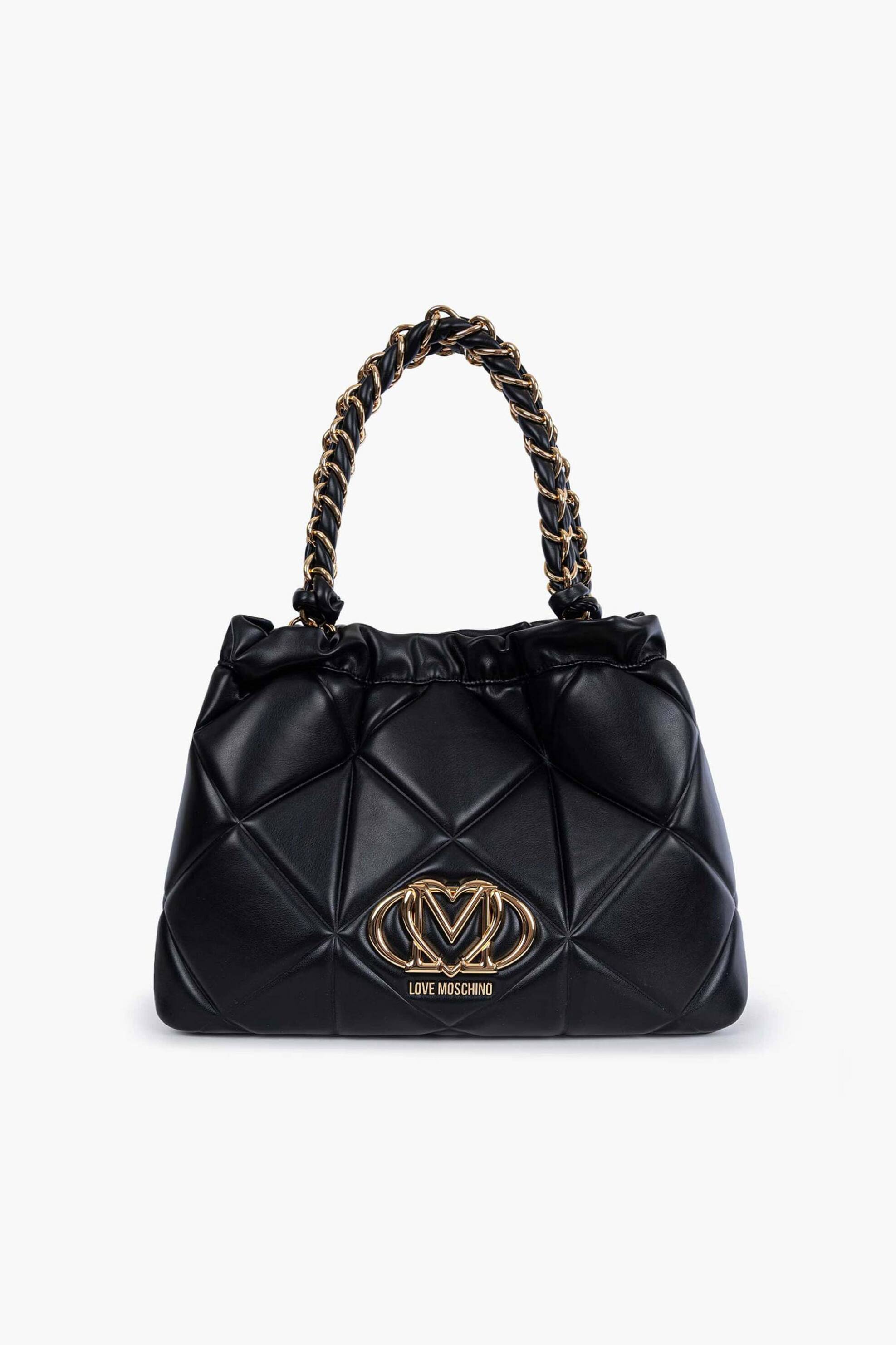 Love Moschino γυναικεία τσάντα χειρός καπιτονέ με μεταλλικό λογότυπο - JC4113PP1OLC0 Μαύρο