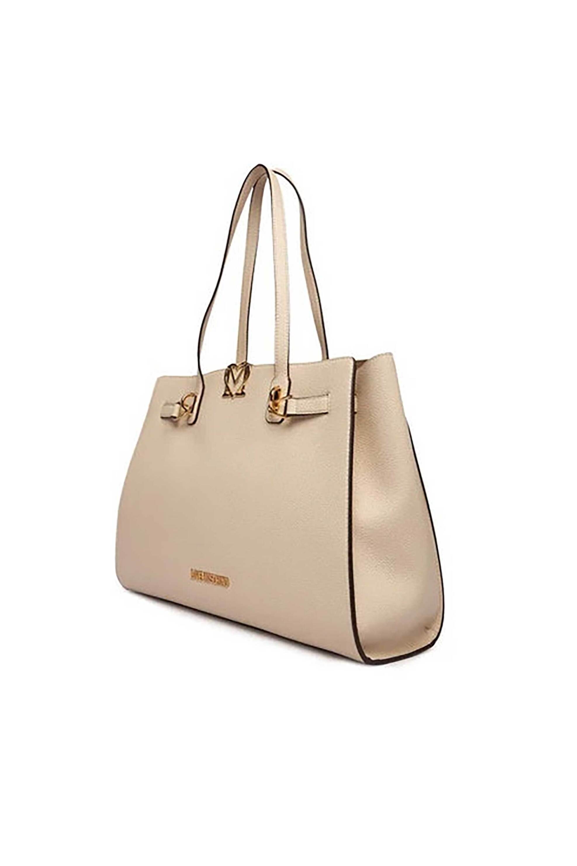 Love Moschino γυναικεία τσάντα shopper με μεταλλικό λογότυπο και σχήμα καρδιάς - JC4124PP1OLM0 Εκρού