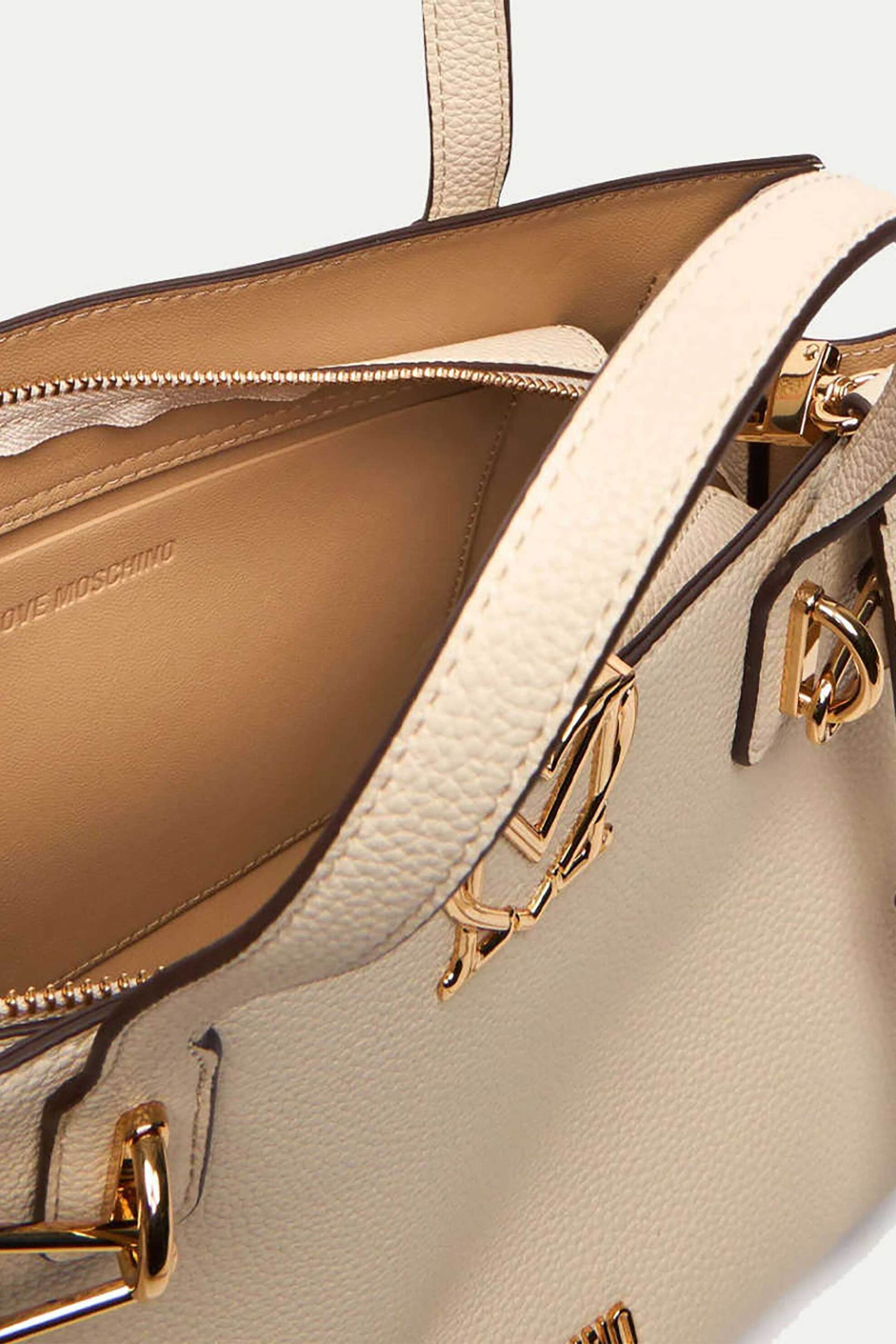 LOVE MOSCHINO Love Moschino γυναικεία τσάντα χειρός με μεταλλικό λογότυπο - JC4126PP1OLM0 Εκρού - 4