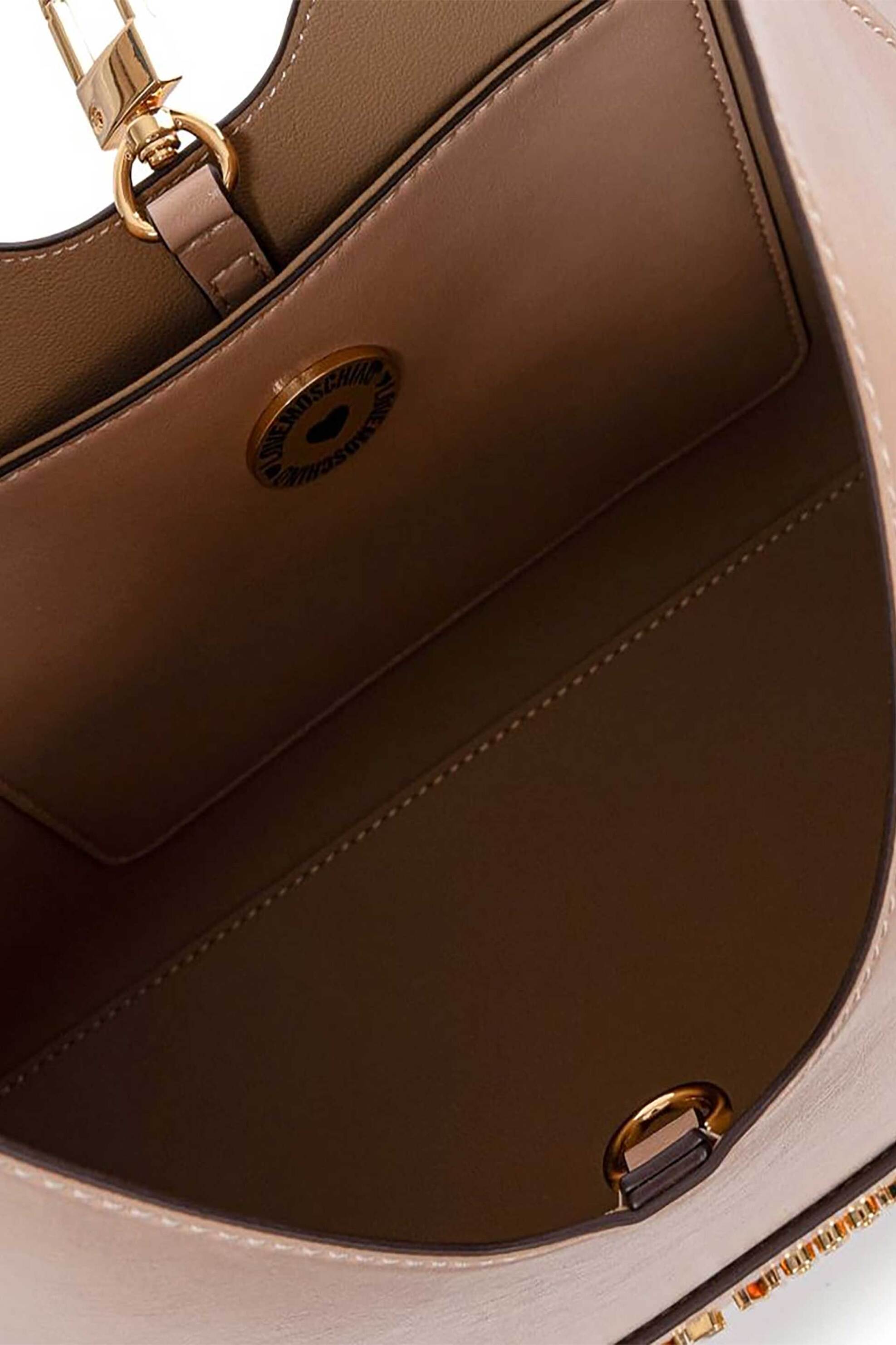 LOVE MOSCHINO Love Moschino γυναικεία τσάντα χειρός με μεταλλικό λογότυπο - JC4131PP1OLH0 Μπεζ - 4