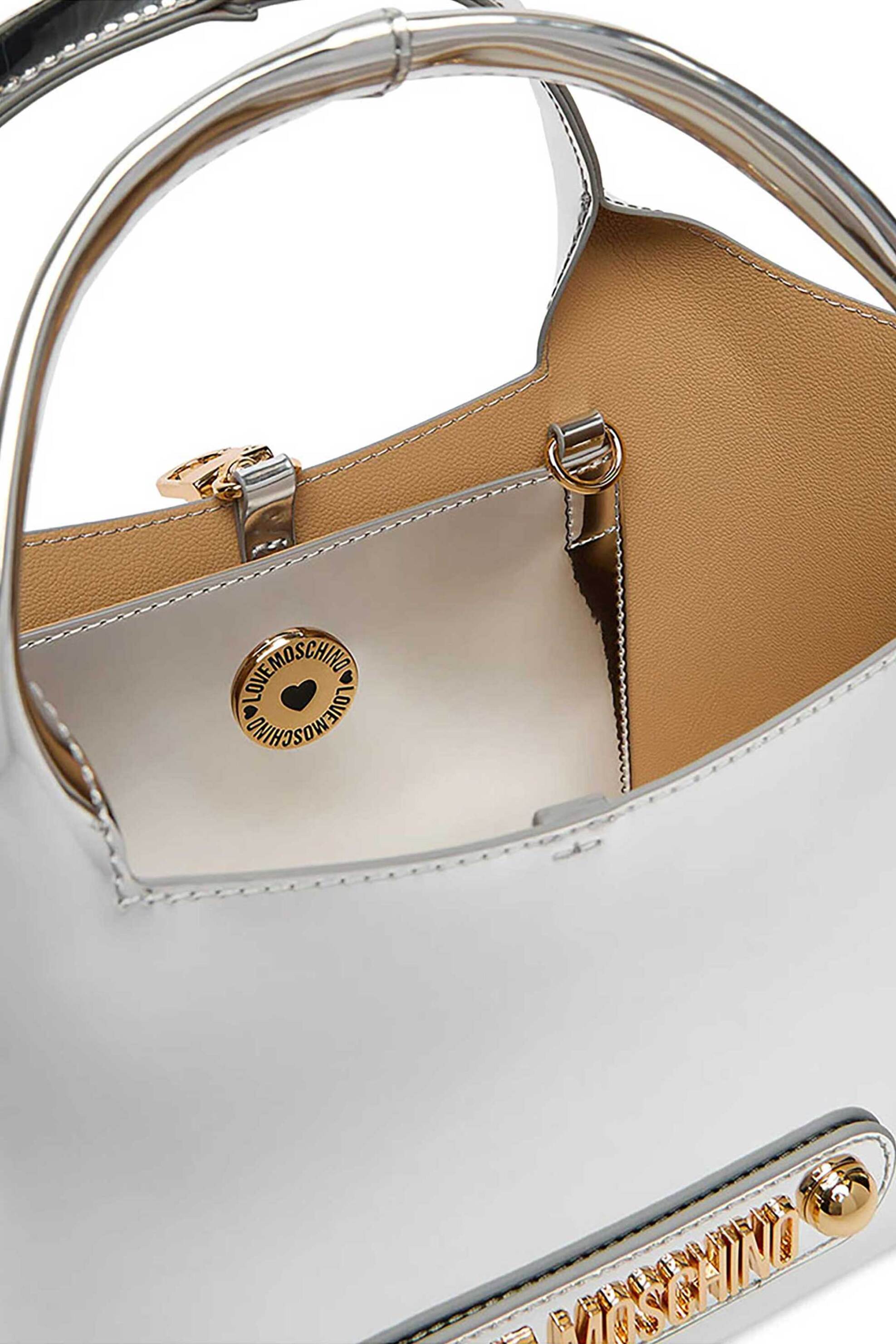 LOVE MOSCHINO Love Moschino γυναικεία τσάντα χειρός με γυαλιστερή όψη - JC4133PP1OLP0 Ασημί - 4
