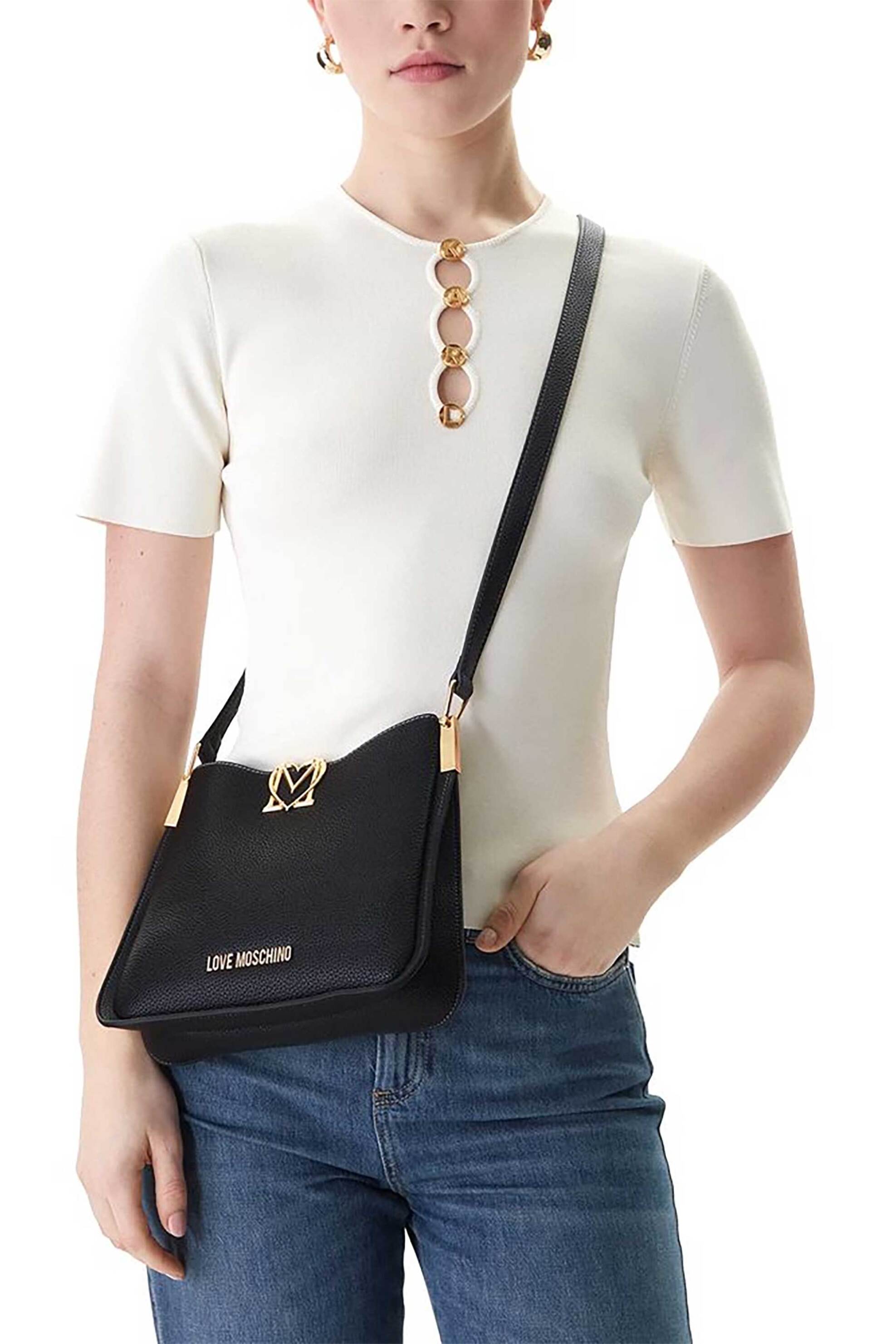 LOVE MOSCHINO Love Moschino γυναικεία τσάντα crossbody με μεταλλικό λογότυπο - JC4127PP1OLM0 Μαύρο - 4