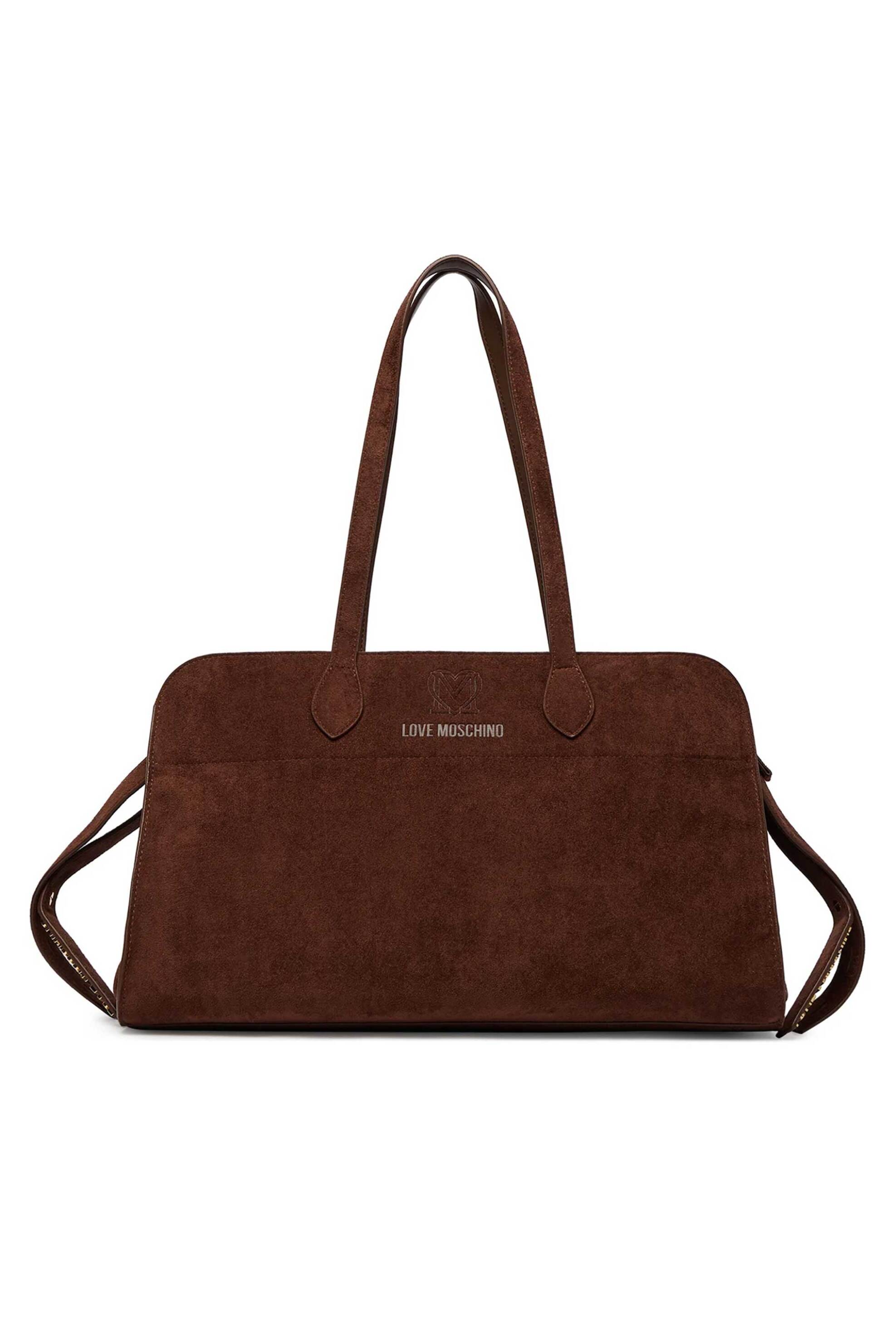 LOVE MOSCHINO Love Moschino γυναικεία τσάντα tote με ανάγλυφο λογότυπο - JC4271PP0OKJ0 Καφέ Σκούρο