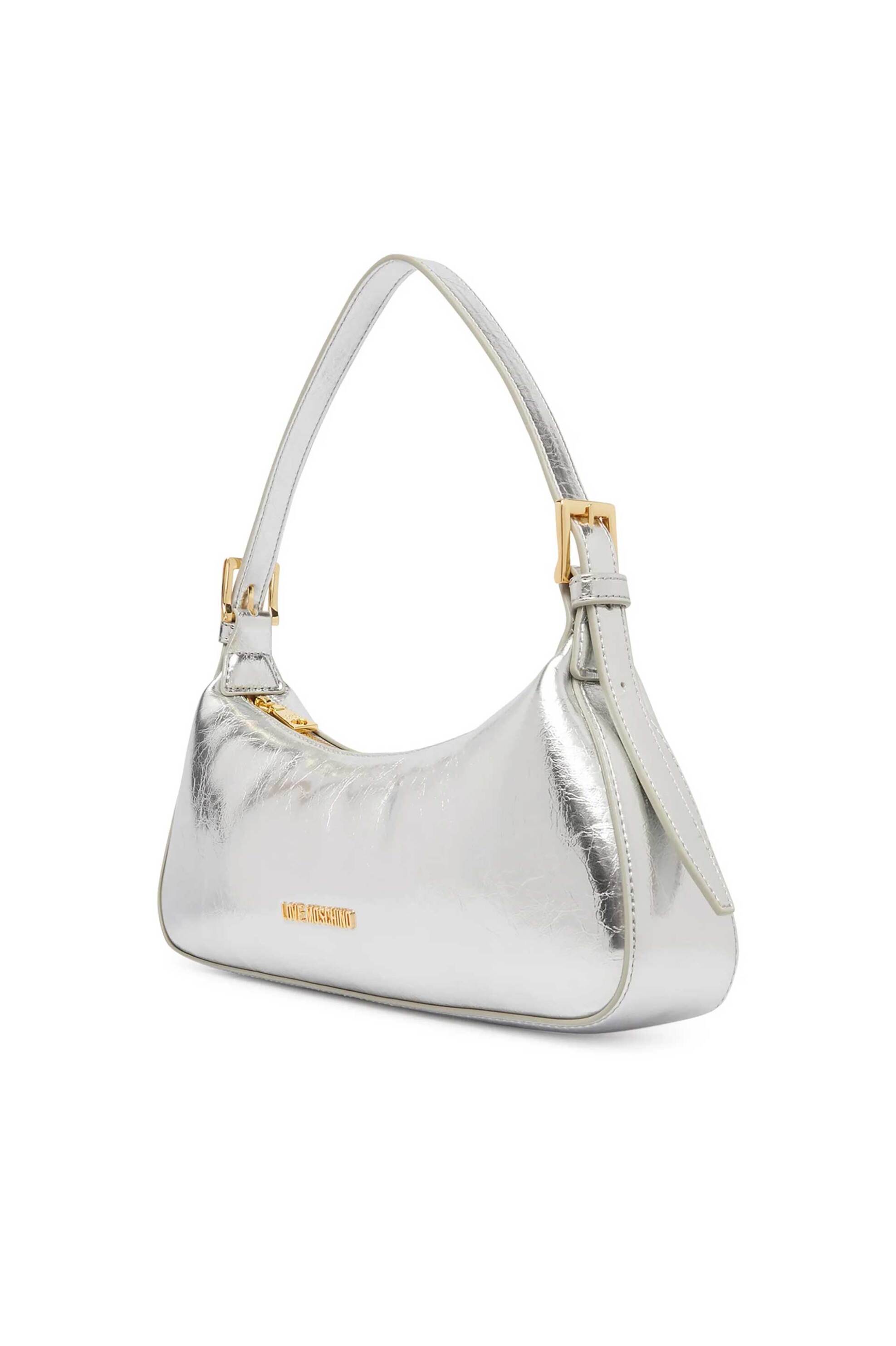 Love Moschino γυναικεία τσάντα ώμου με μεταλλικό λογότυπο - JC4390PP0OKQ0 Ασημί