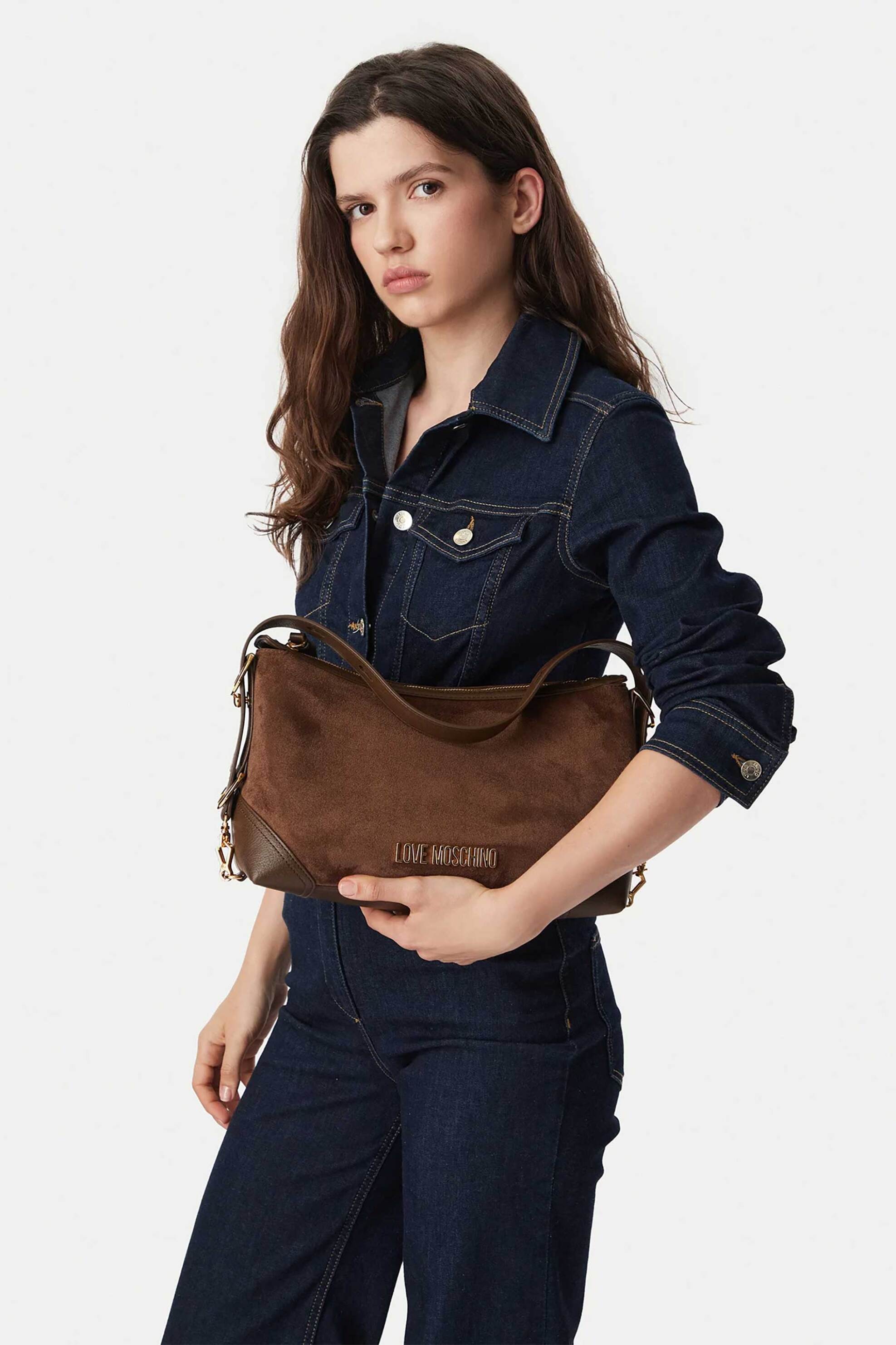 LOVE MOSCHINO Love Moschino γυναικεία τσάντα ώμου με μεταλλικό λογότυπο - JC4091PP1PLD1 Καφέ - 4