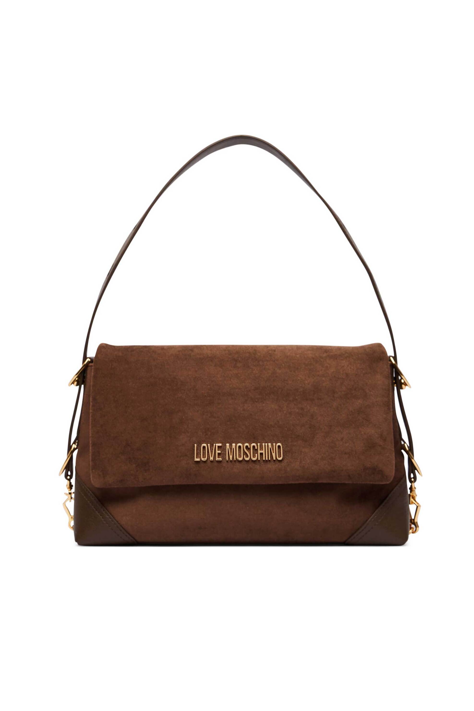 Love Moschino γυναικεία τσάντα ώμου με μεταλλικές χρυσές λεπτομέρειες - JC4092PP1PLD1 Καφέ