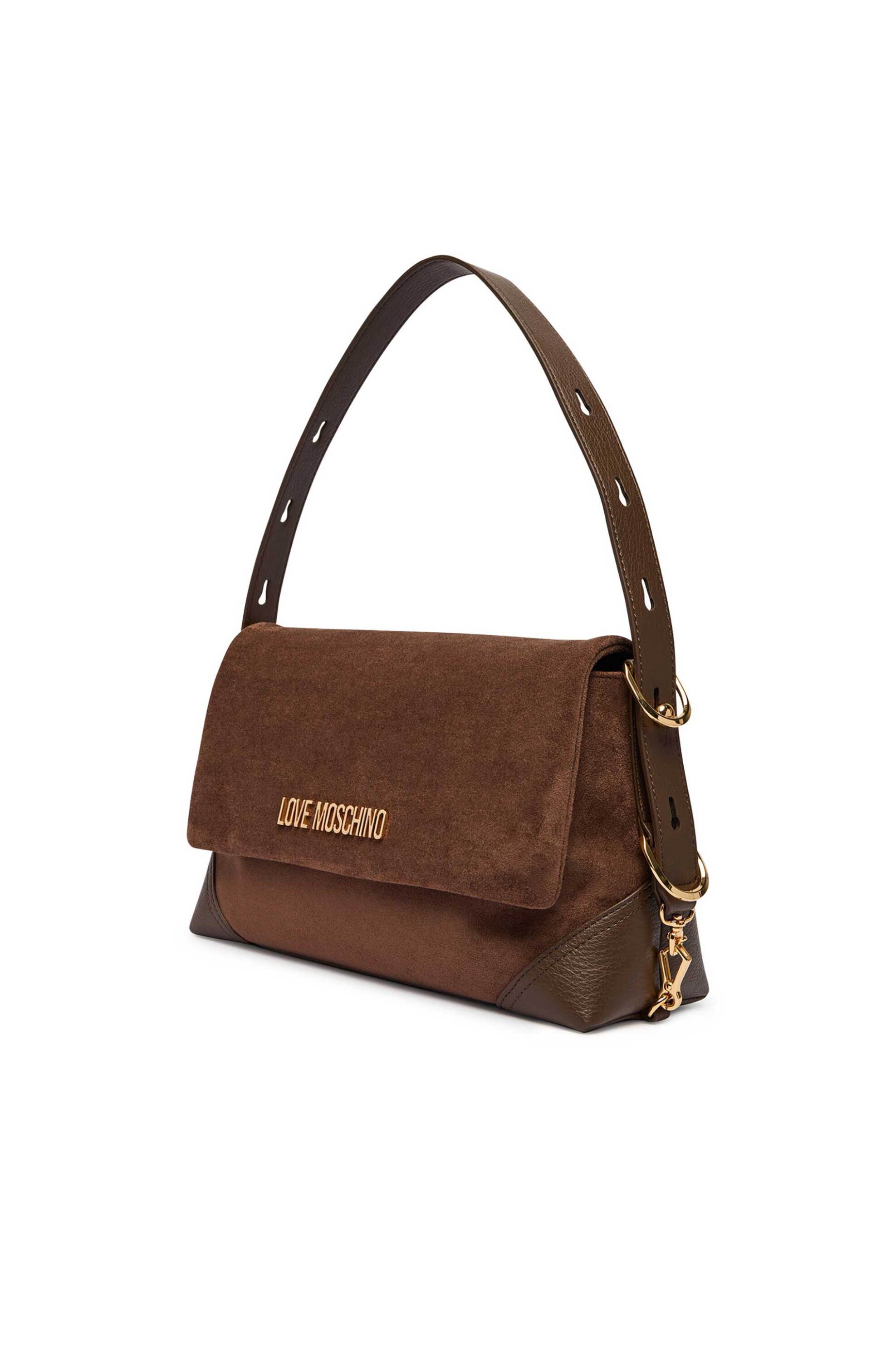 Love Moschino γυναικεία τσάντα ώμου με μεταλλικές χρυσές λεπτομέρειες - JC4092PP1PLD1 Καφέ