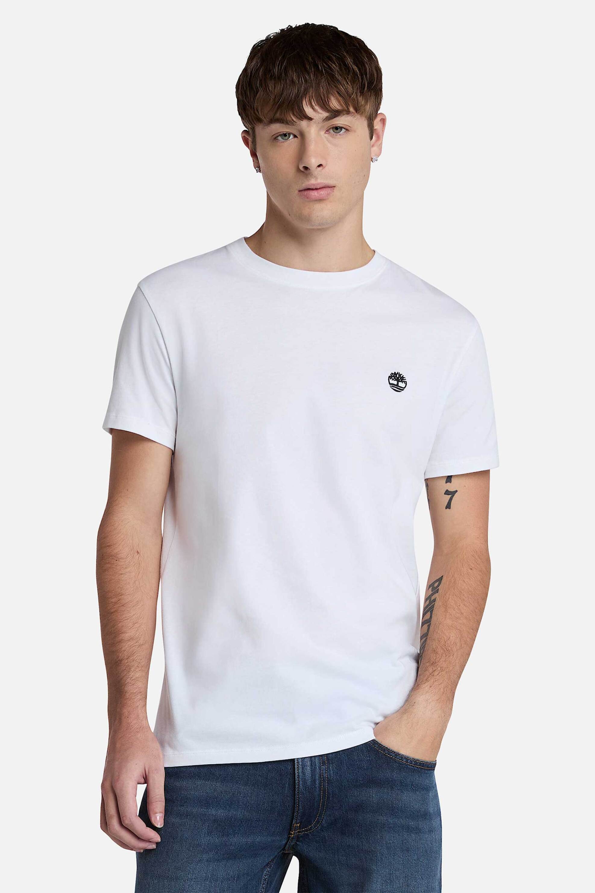 Timberland ανδρικό T-shirt με κεντημένο tree logo Slim Fit "Dunstan River" - TB0A2BPR1001 Λευκό