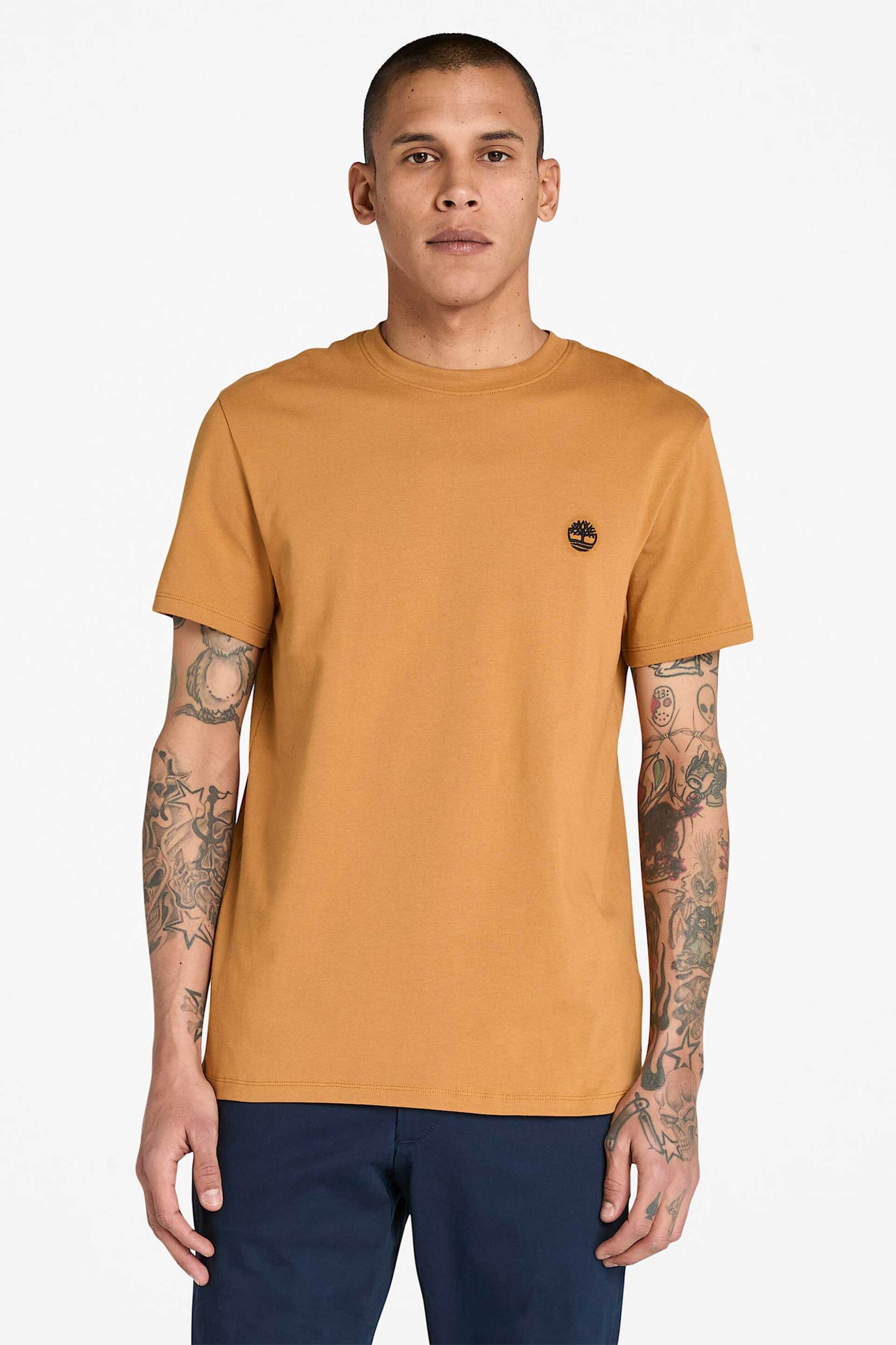 Timberland ανδρικό T-shirt με κεντημένο tree logo Slim Fit "Dunstan River" - TB0A2BPRP471 Καμηλό