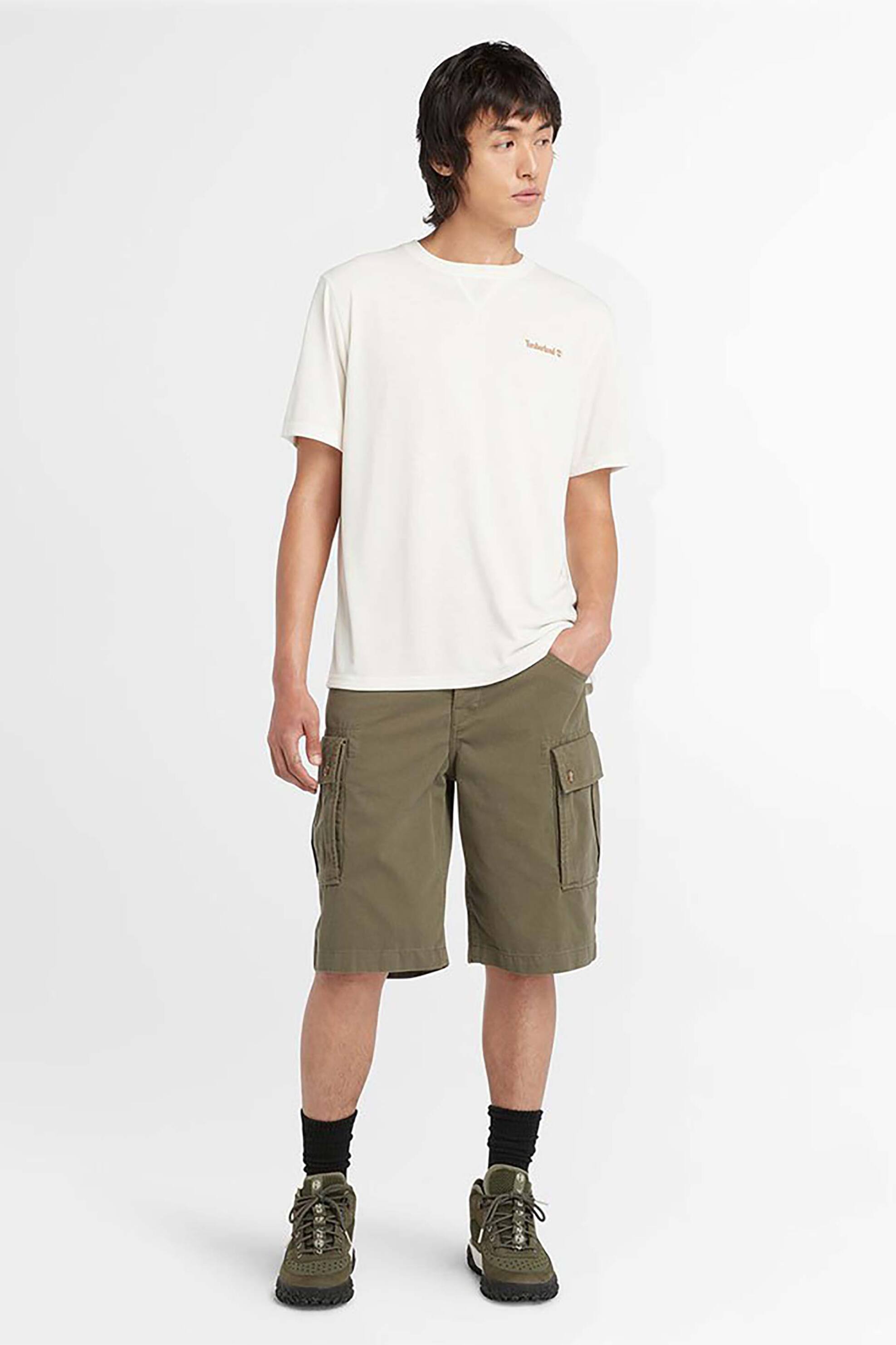 TIMBERLAND Timberland ανδρική cargo βερμούδα μονόχρωμη βαμβακερή με logo patch πίσω "Brookline" - TB0A5U1BA581 Λαδί