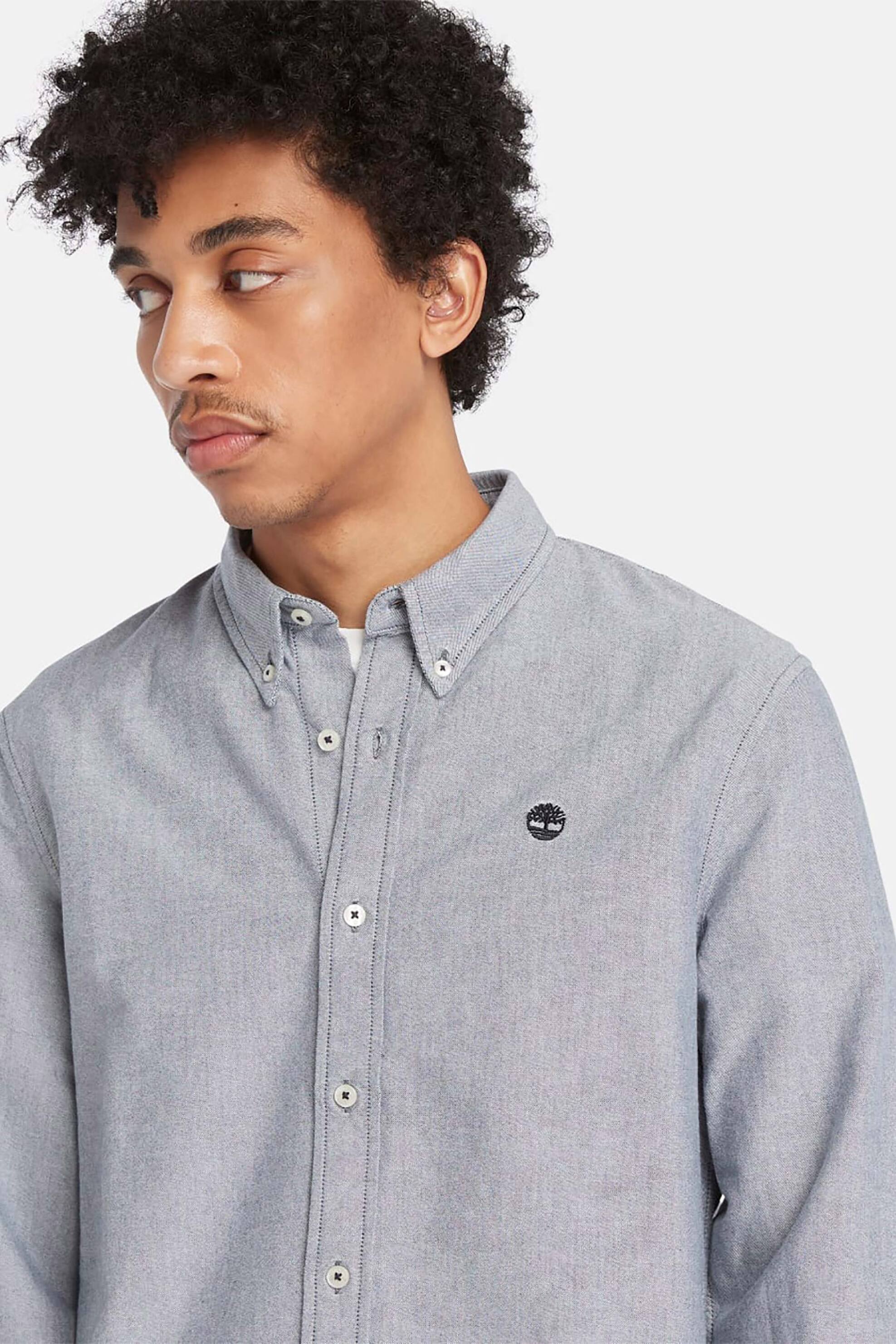 Timberland ανδρικό πουκάμισο Oxford μονόχρωμο με κεντημένο έμβλημα - TB0A6GPNB681 Γκρι Γαλάζιο φωτογραφία