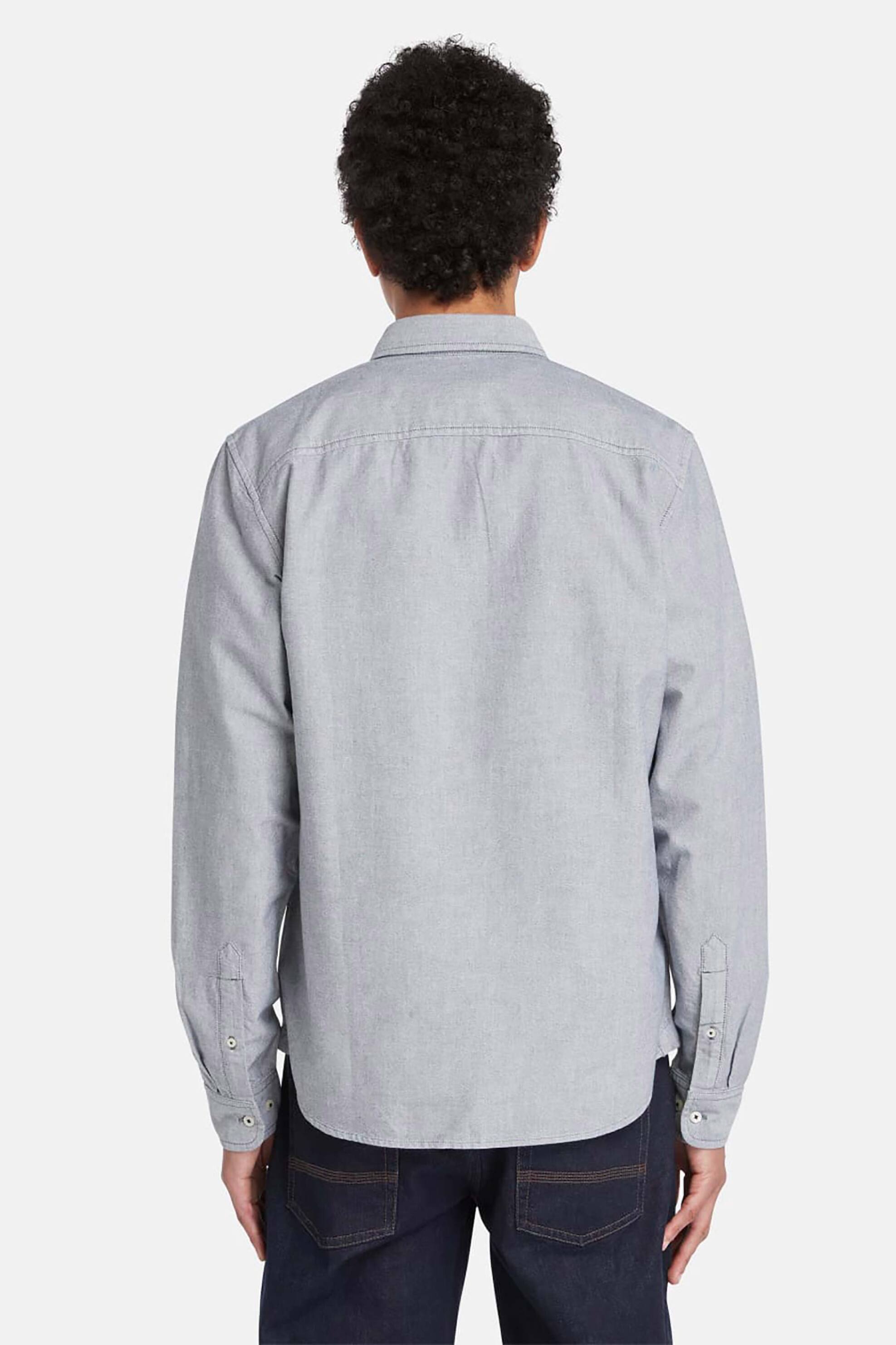 Timberland ανδρικό πουκάμισο Oxford μονόχρωμο με κεντημένο έμβλημα - TB0A6GPNB681 Γκρι Γαλάζιο φωτογραφία