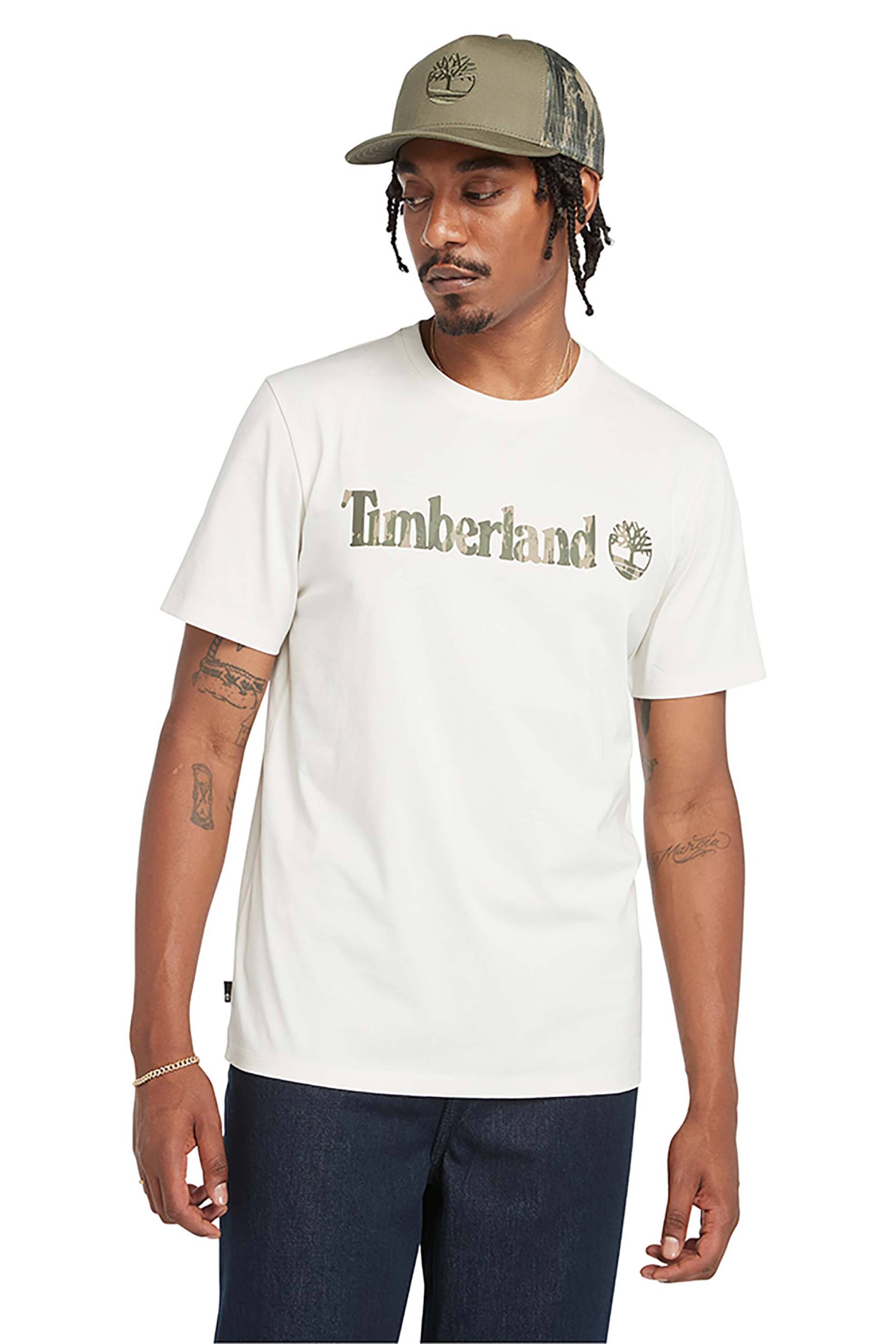 Ανδρική Μόδα > Ανδρικά Ρούχα > Ανδρικές Μπλούζες > Ανδρικά T-Shirts Timberland ανδρικό T-Shirt με letter logo print ''River Camo Linear'' - TB0A5UNFCM91 Εκρού