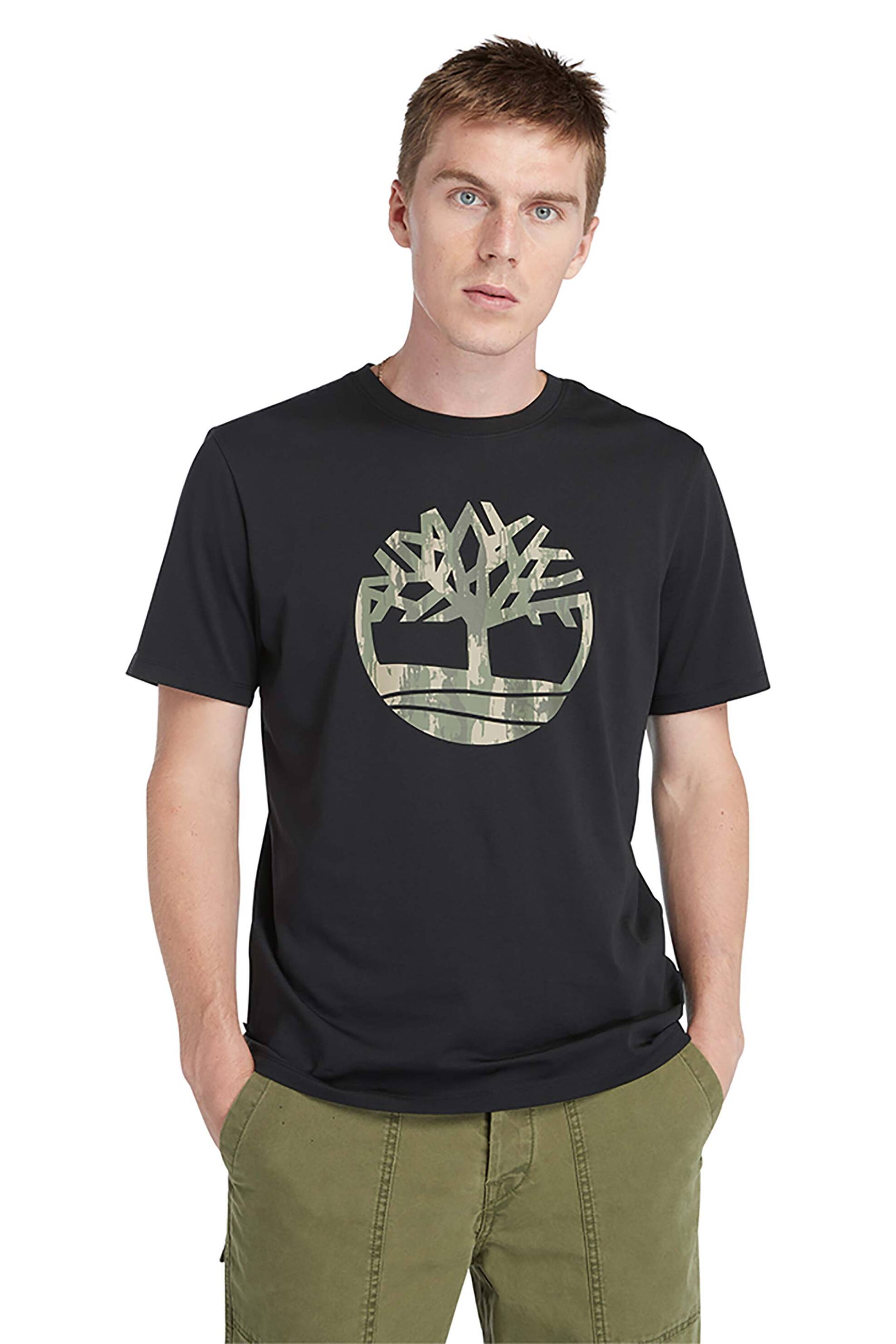 Ανδρική Μόδα > Ανδρικά Ρούχα > Ανδρικές Μπλούζες > Ανδρικά T-Shirts Timberland ανδρικό T-Shirt με logo print '' River Camo Tree Logo'' - TB0A5UP30011 Μαύρο