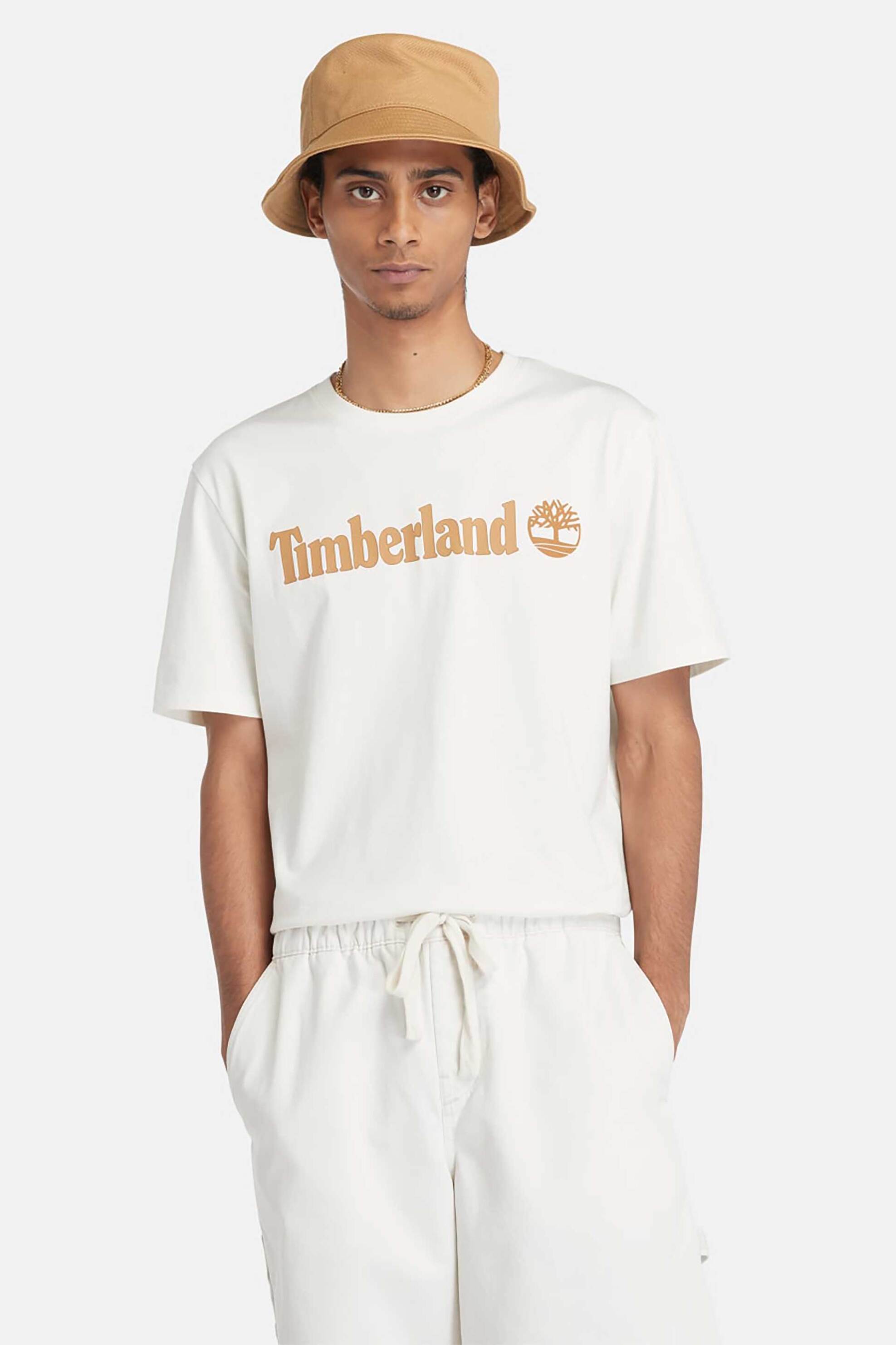 Timberland ανδρικό T-shirt βαμβακερό μονόχρωμο με contrast logo print - TB0A5UPQCM91 Εκρού