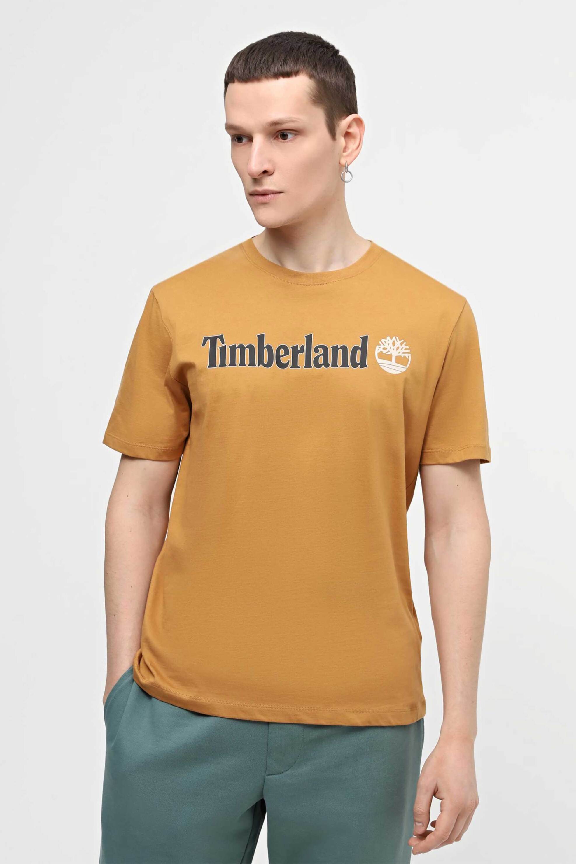 Timberland ανδρικό T-shirt βαμβακερό μονόχρωμο με contrast logo print - TB0A5UPQP471 Μουσταρδί