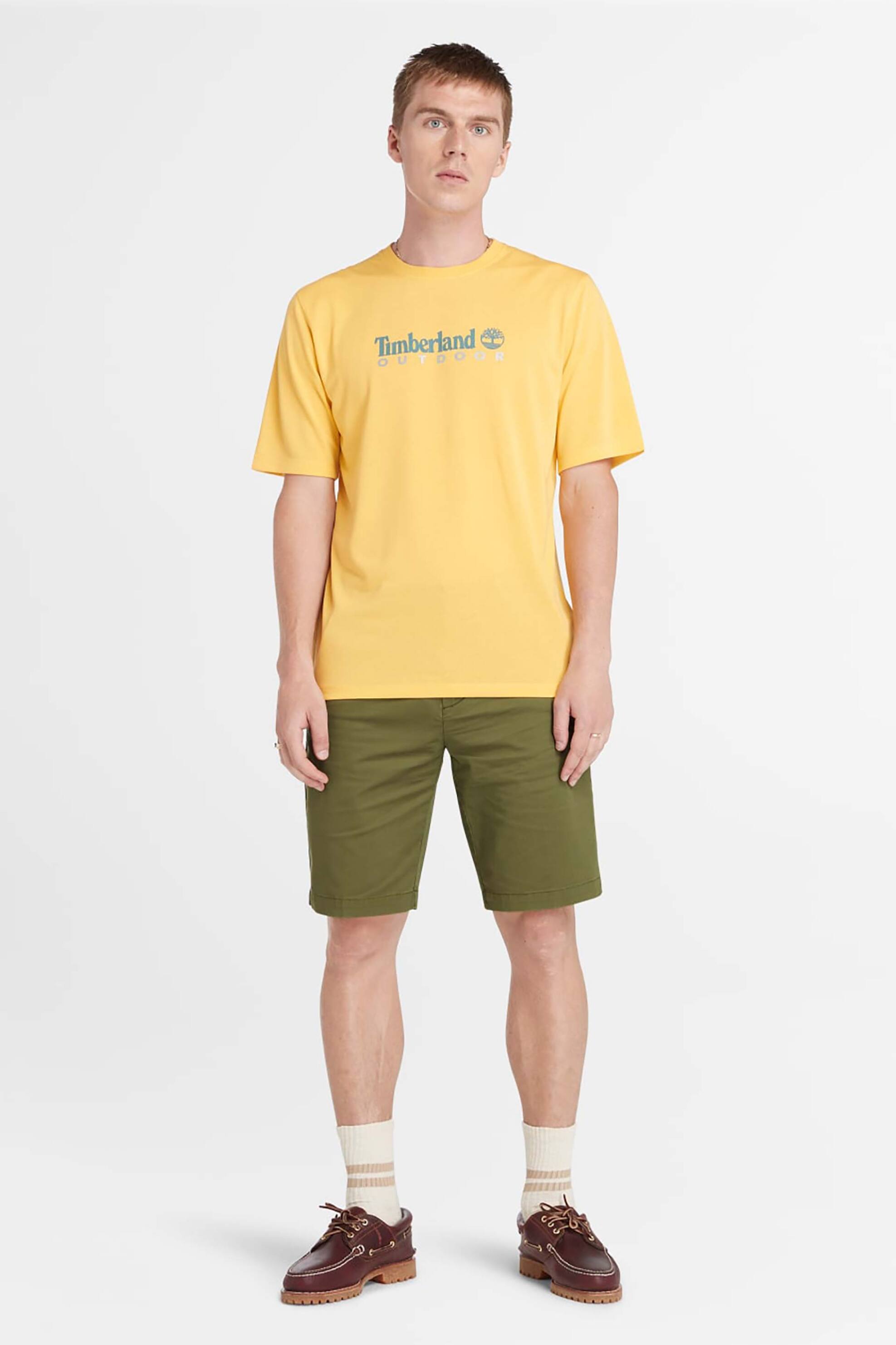 Timberland ανδρική chino βερμούδα μονόχρωμη με τσέπες και logo patch πίσω - TB0A2DFMEG51 Λαδί