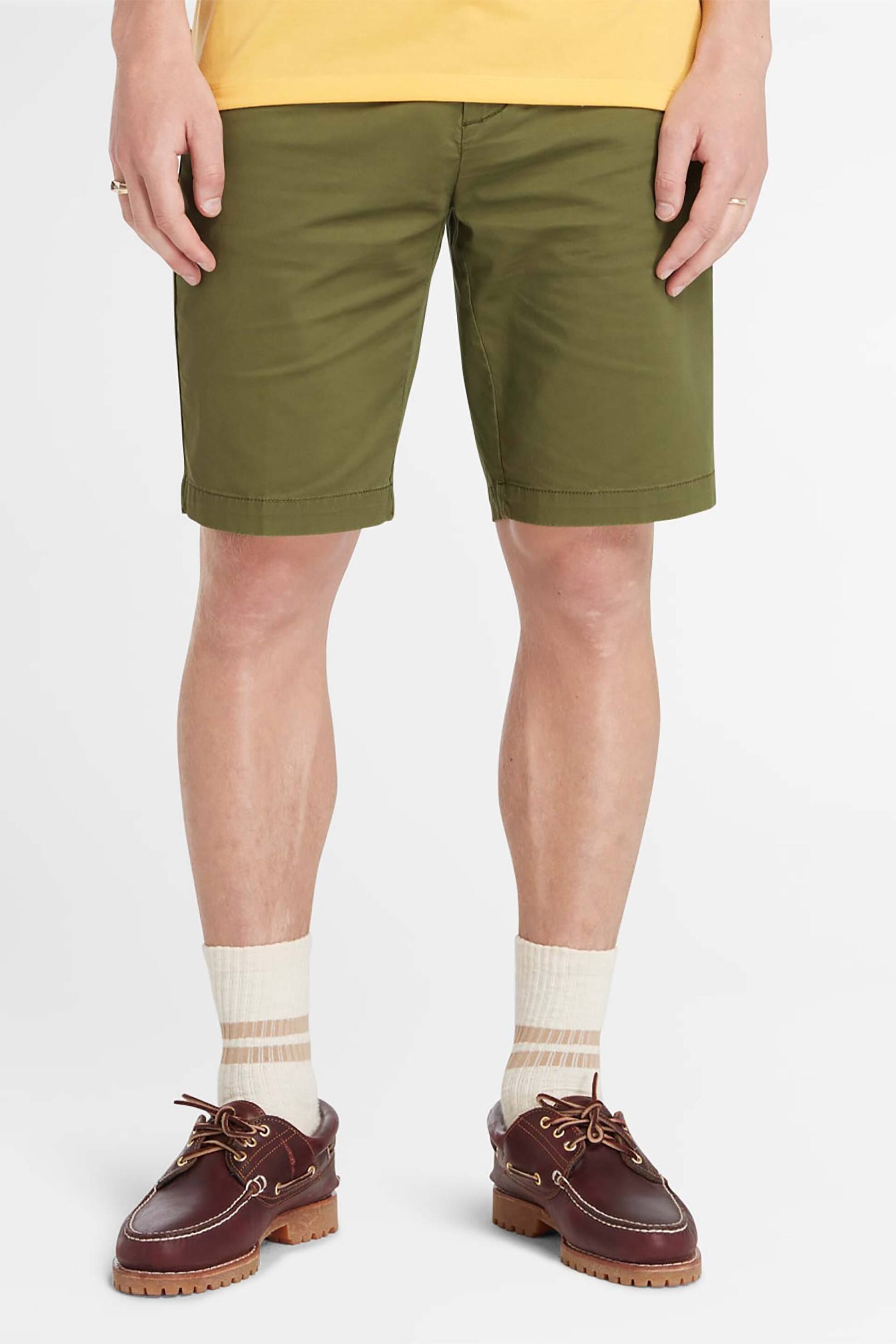 Timberland ανδρική chino βερμούδα μονόχρωμη με τσέπες και logo patch πίσω - TB0A2DFMEG51 Λαδί φωτογραφία