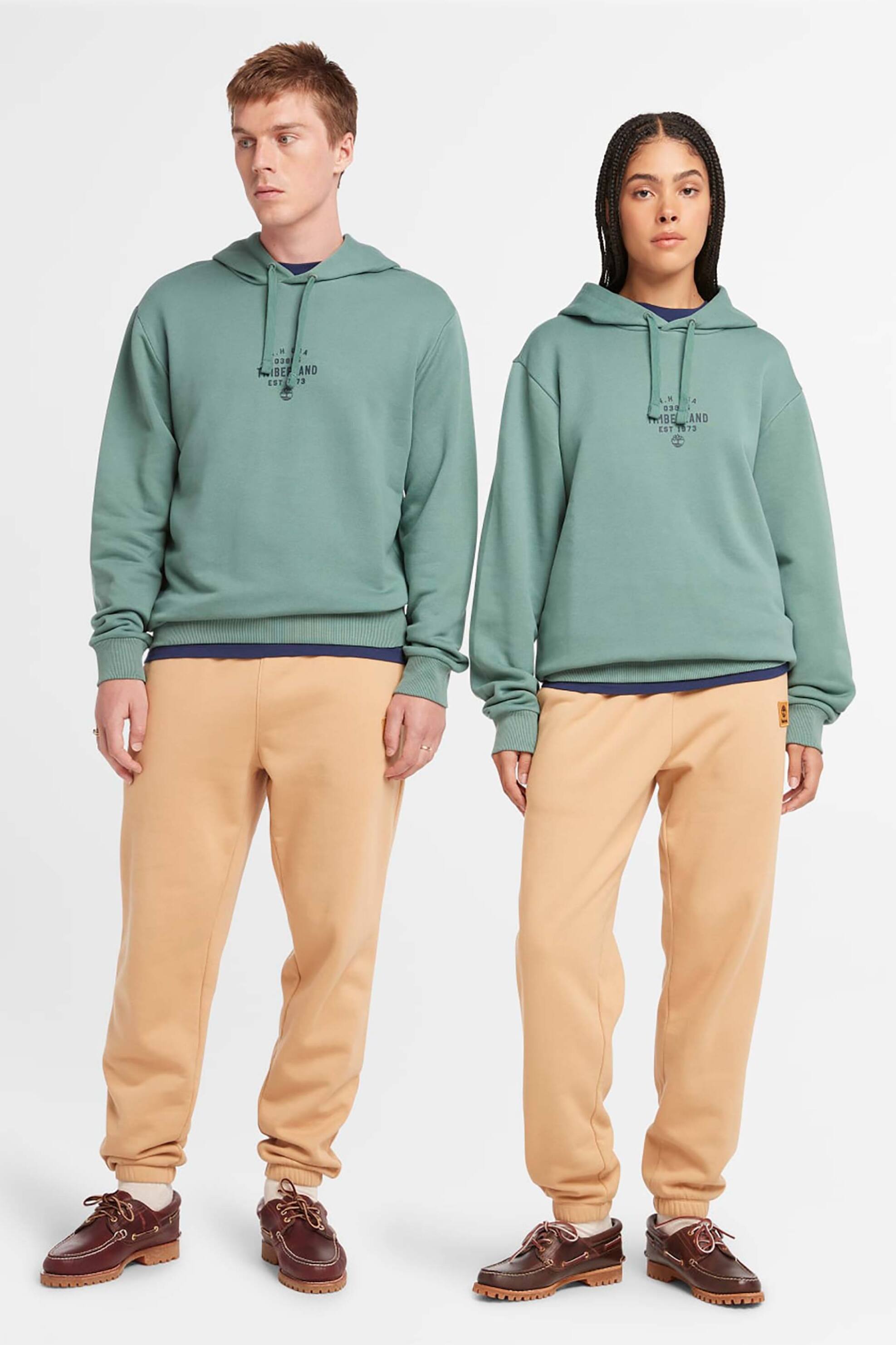 Timberland unisex μπλούζα φούτερ μονόχρωμη με contrast logo print και κουκούλα - TB0A5U8YCL61 Πράσινο