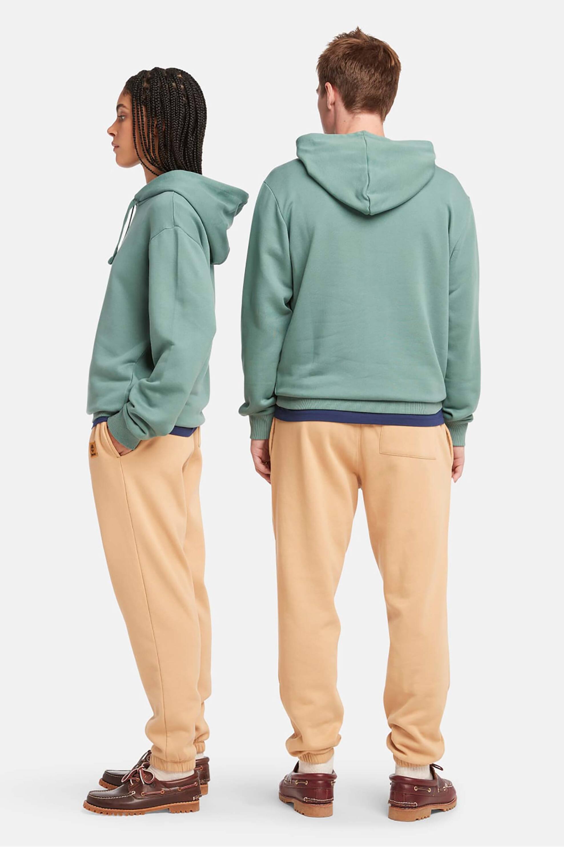 Timberland Unisex Μπλούζα Φούτερ Μονόχρωμη με Contrast Logo Print Και Κουκούλα - Tb0A5U8Ycl61 Πράσινο