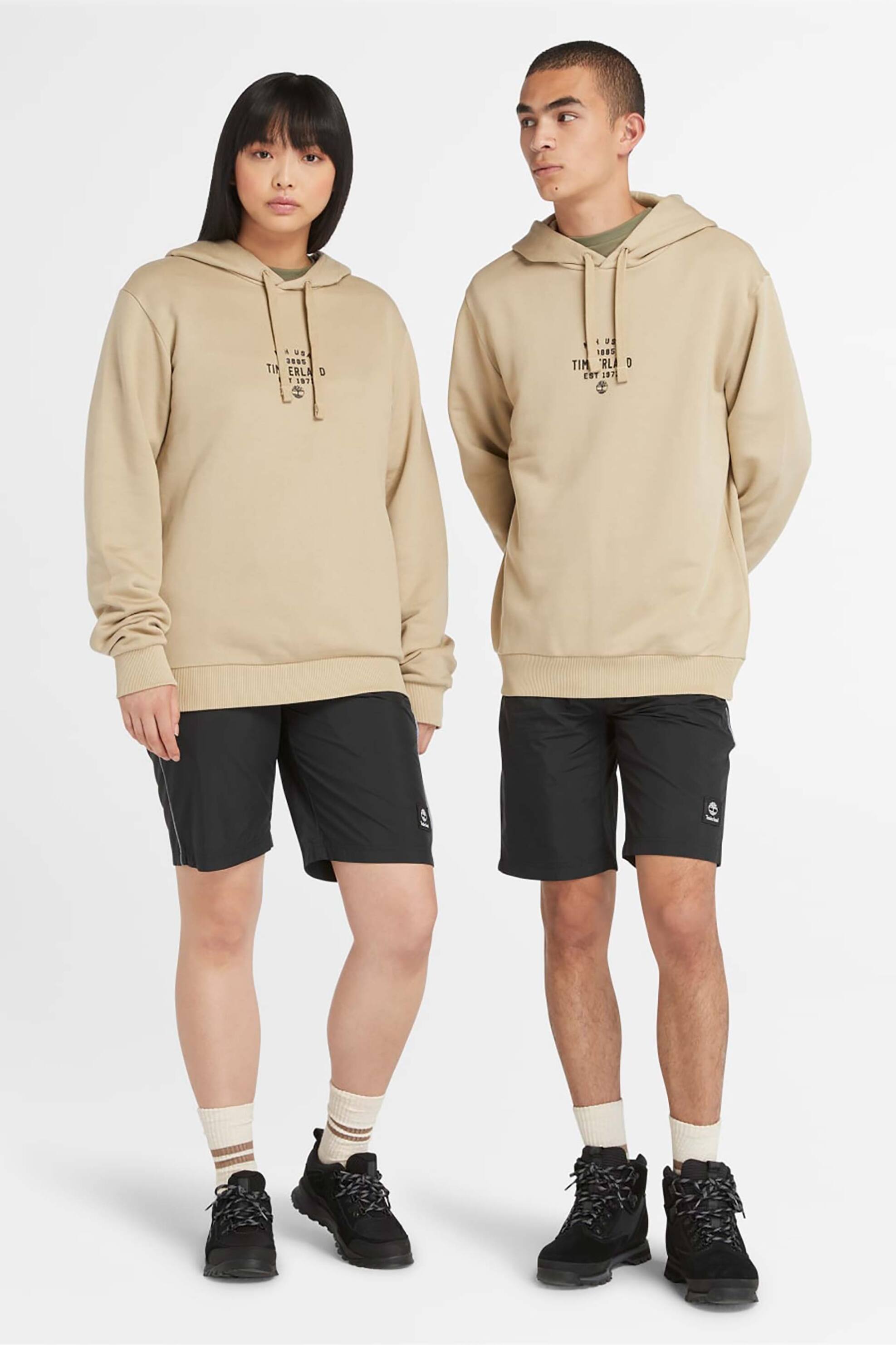 Timberland unisex μπλούζα φούτερ μονόχρωμη με contrast logo print και κουκούλα - TB0A5U8YDH41 Μπεζ