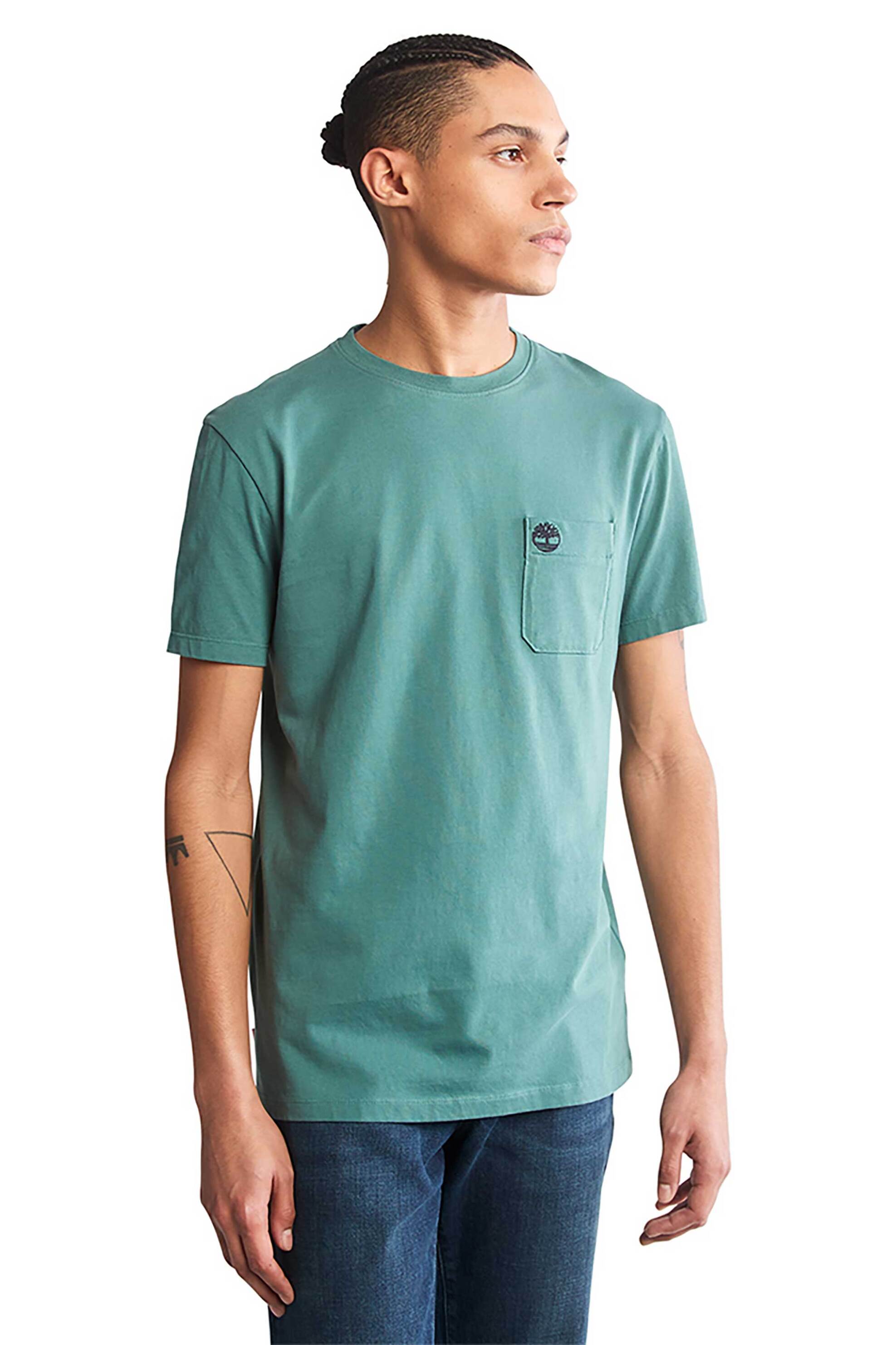 Ανδρική Μόδα > Ανδρικά Ρούχα > Ανδρικές Μπλούζες > Ανδρικά T-Shirts Timberland ανδρικό T-shirt με τσέπη Slim Fit "Ss Dunstan River" - TB0A2CQYCL61 Πράσινο