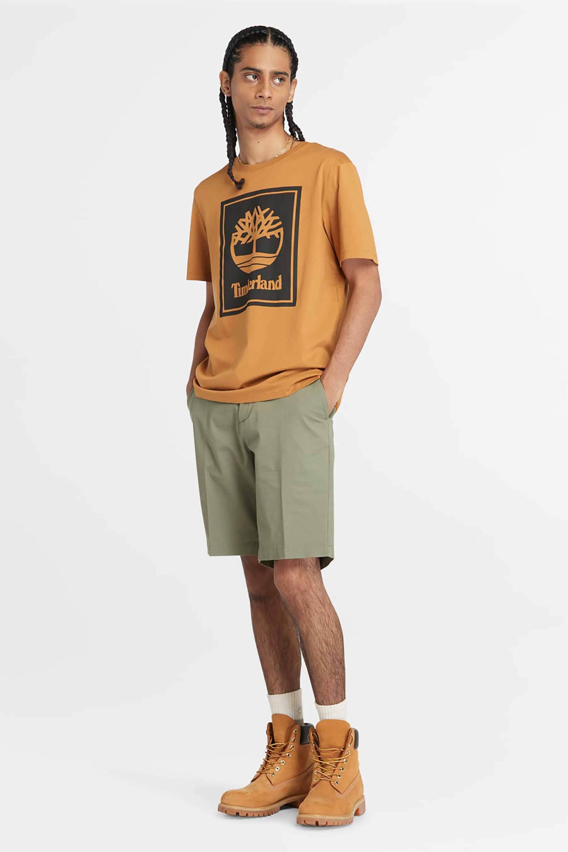 Timberland ανδρική chino βερμούδα μονόχρωμη με τσέπες και logo patch πίσω - TB0A2DFM5901 Λαδί