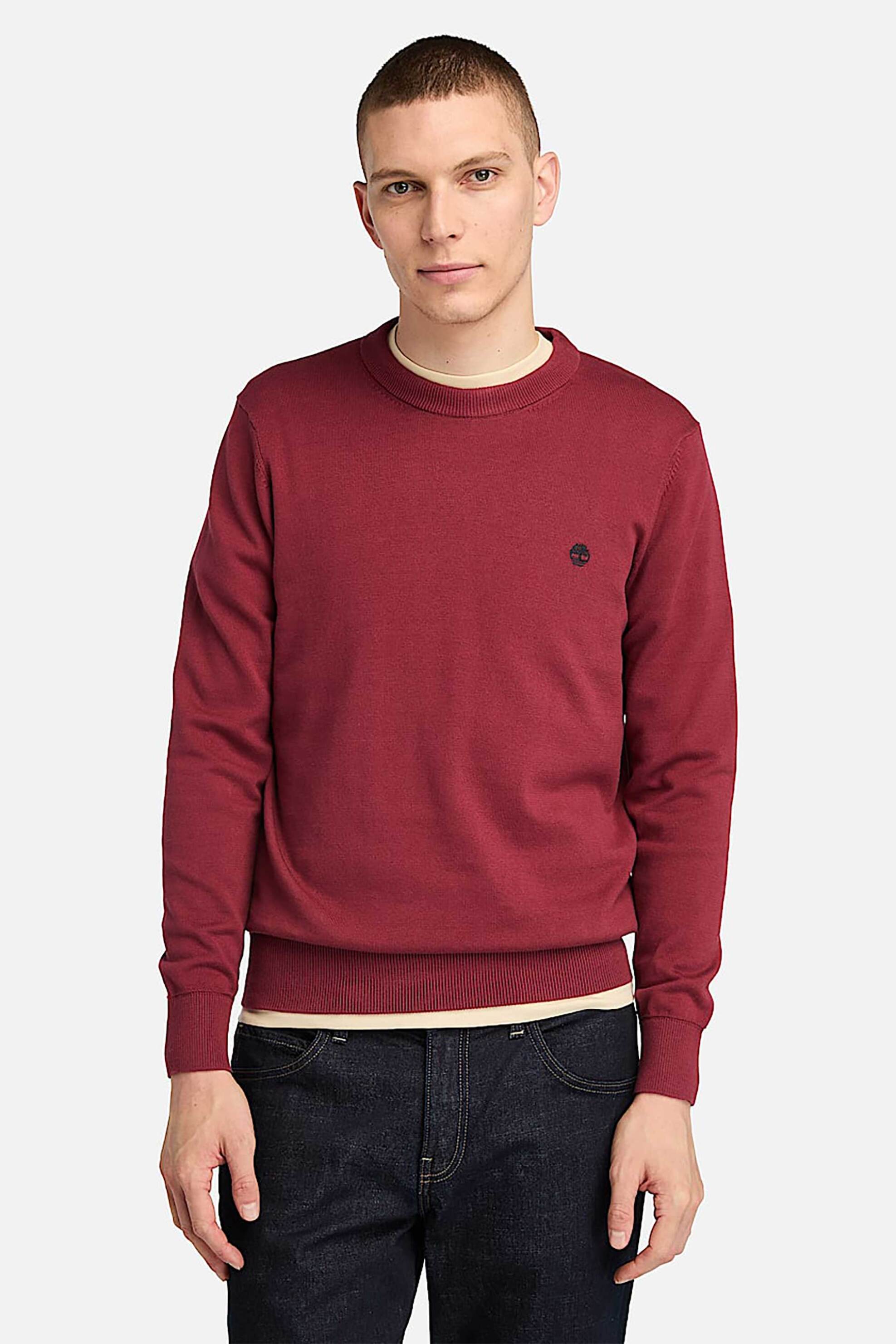 Timberland ανδρική πλεκτή μπλούζα με κεντημένο λογότυπο Regular Fit - TB0A2BMM6001 Μπορντό