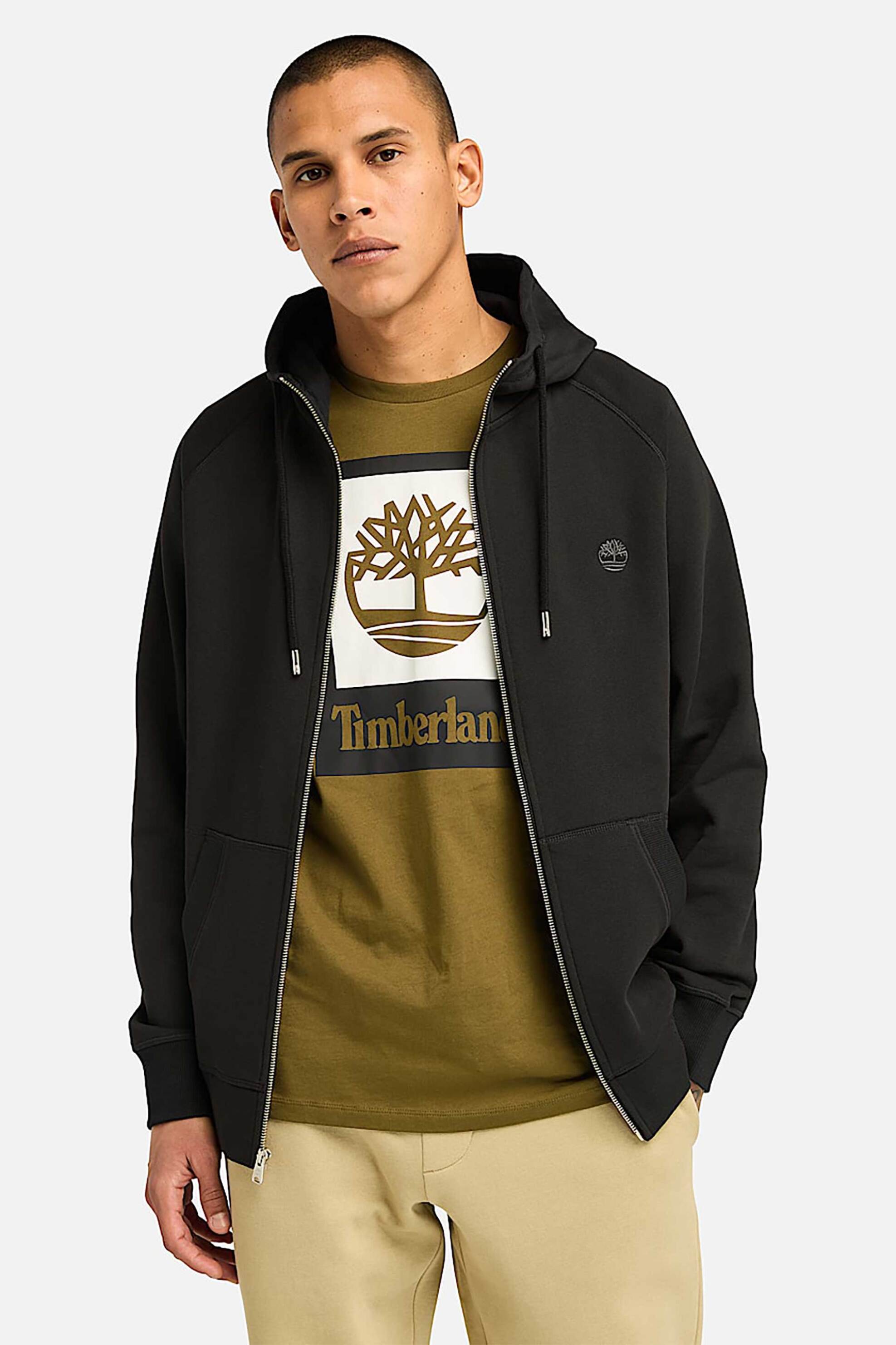 Timberland ανδρική ζακέτα φούτερ με κουκούλα και κεντημένο λογότυπο - TB0A2BNBX651 Μαύρο
