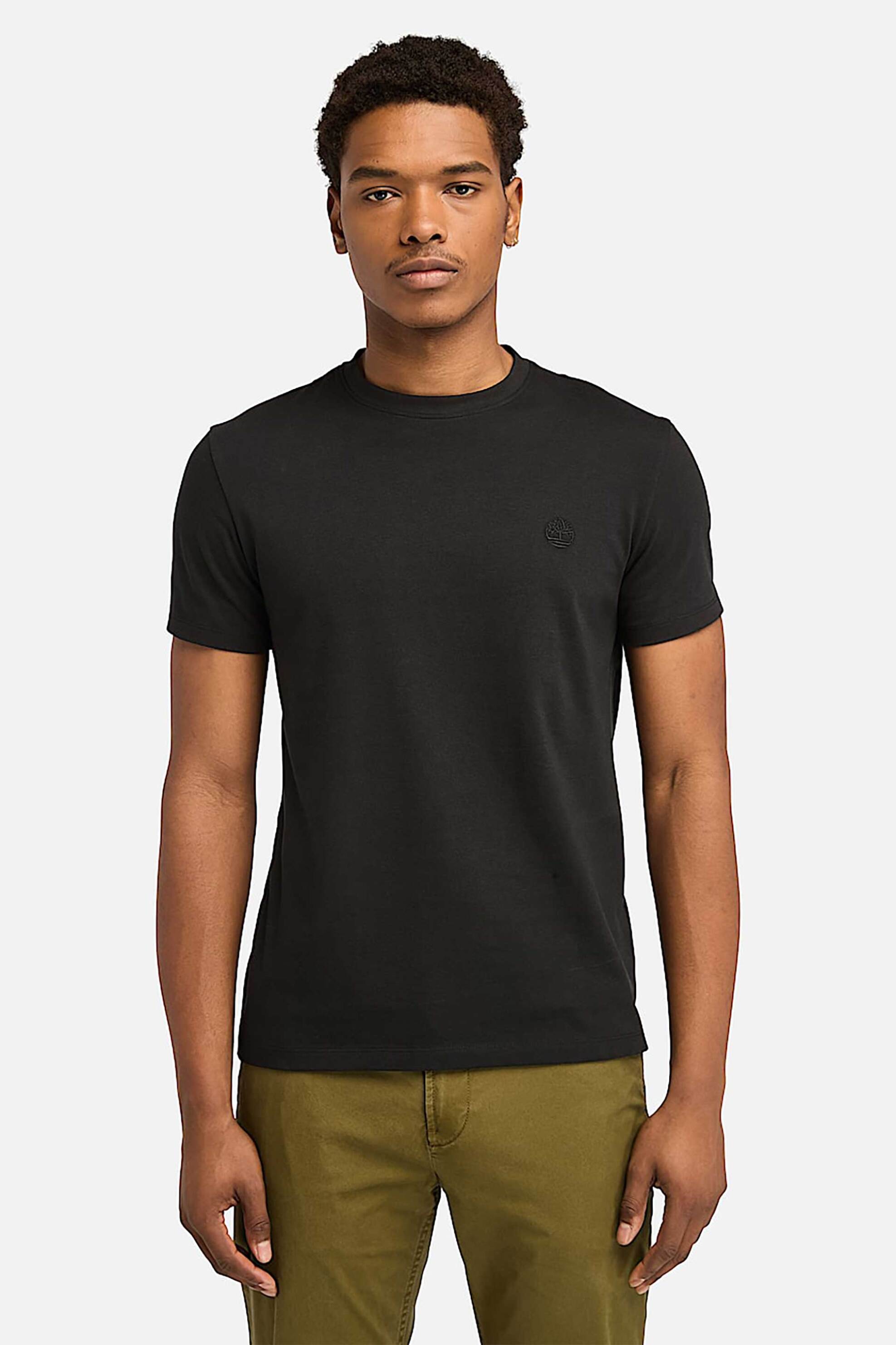 Timberland ανδρικό T-shirt μονόχρωμο με κεντημένο λογότυπο Slim Fit - TB0A2BPRX651 Μαύρο