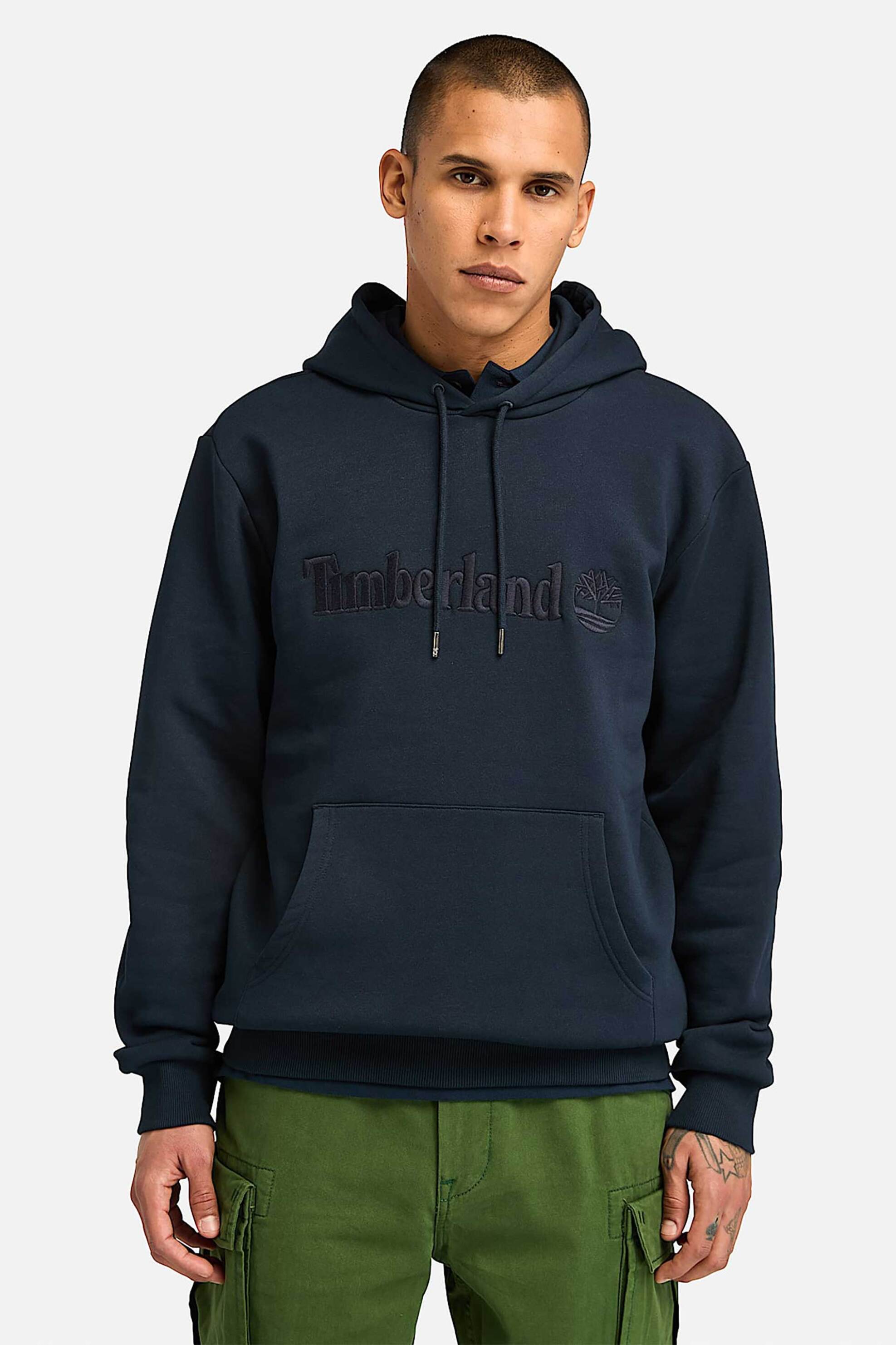 Timberland ανδρική μπλούζα φούτερ με κουκούλα και κεντημένο λογότυπο Regular Fit - TB0A6VFJ4331 Μπλε Σκούρο