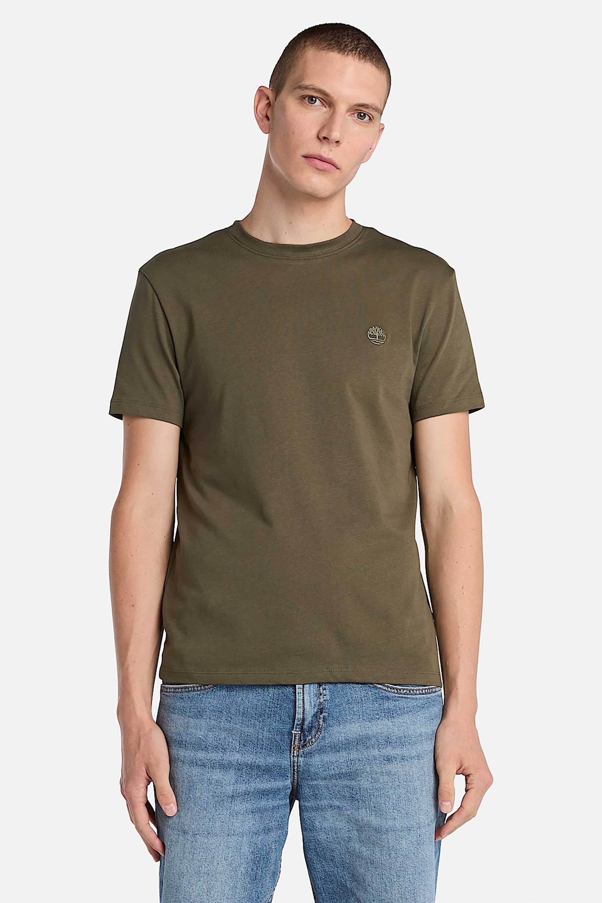 Timberland ανδρικό T-shirt μονόχρωμο με κεντημένο λογότυπο Slim Fit - TB0A2BPRAR51 Καφέ